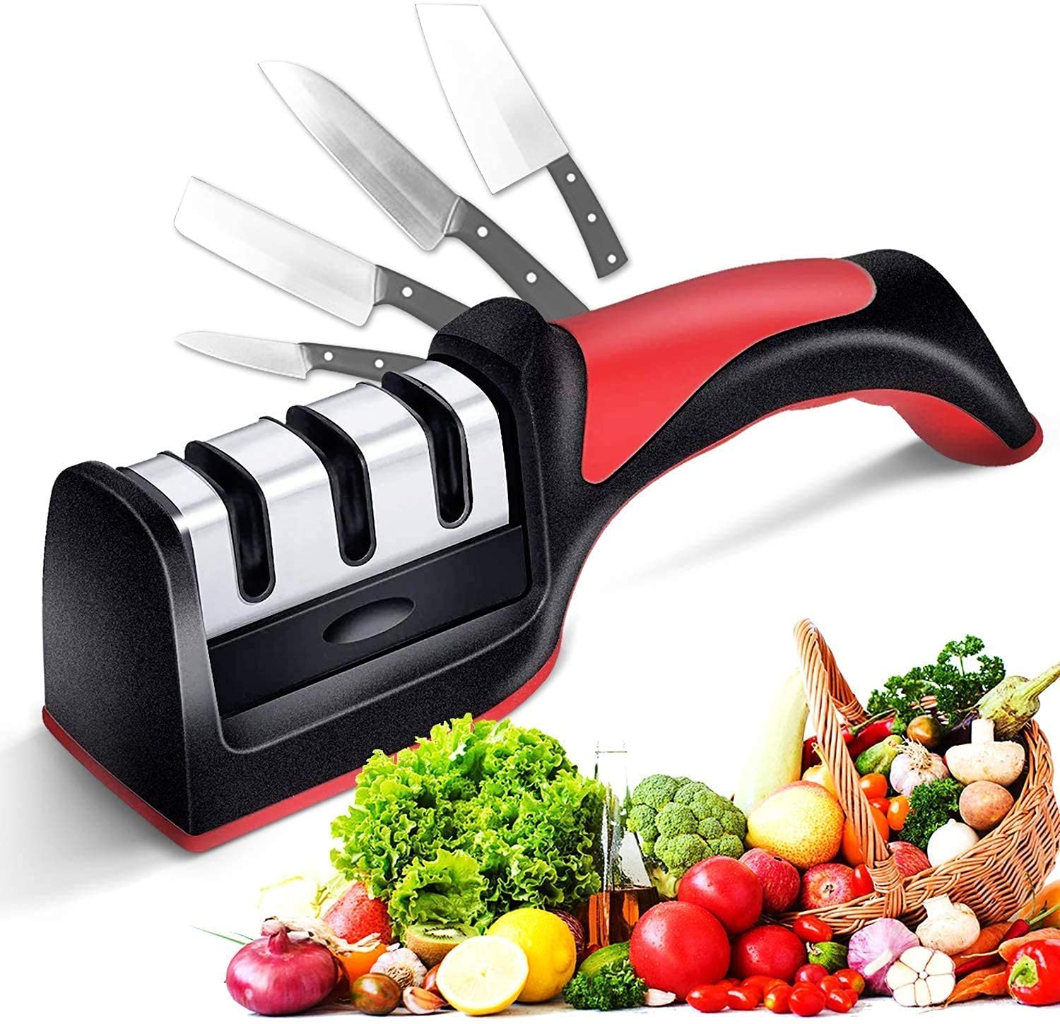 LNT LNT Manual Kitchen Knife's Sharpener 3 Stage Advanced Prosfessional Steel Blade Knife Sharpner Tool Home Chef Fast Easy Ceramic Knives Sharping Machine