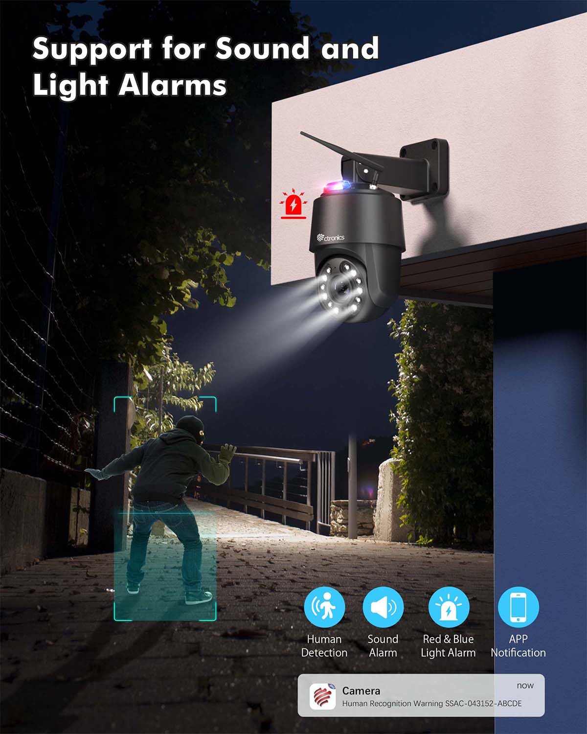 Ctronics 4K 8MP 16X Zoom Óptico Cámara Vigilancia WiFi Exterior 5Ghz/2.4Ghz | PTZ IP Cámara con Auto Crucero/Seguimiento/Zoom Detección de Personas/Vehículos/Mascotas,Visión Nocturna 60m (Negro)