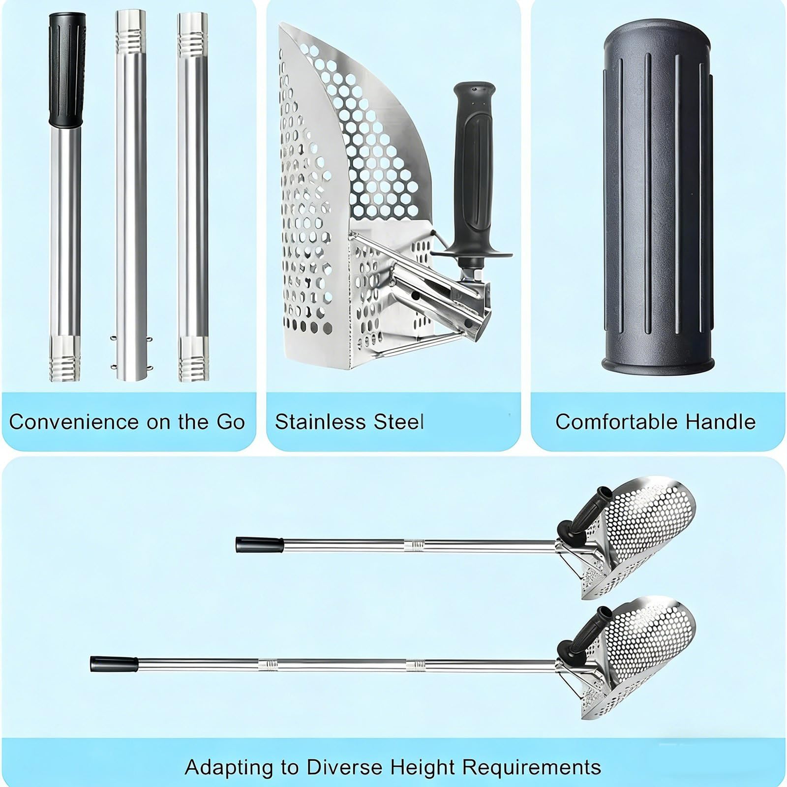 Accessoires de détecteur de métaux faciles à monter, pelle pour la chasse au trésor, plage sous l'eau avec systèmes de connexion rapide, pelles à sable