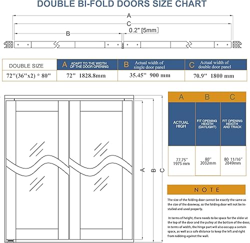 Miniatura 58 de BARNER HOME Puerta de armario, puertas plegables Full Lite con panel de vidrio con junco, fácil montaje, puertas plegables con kits de herrajes