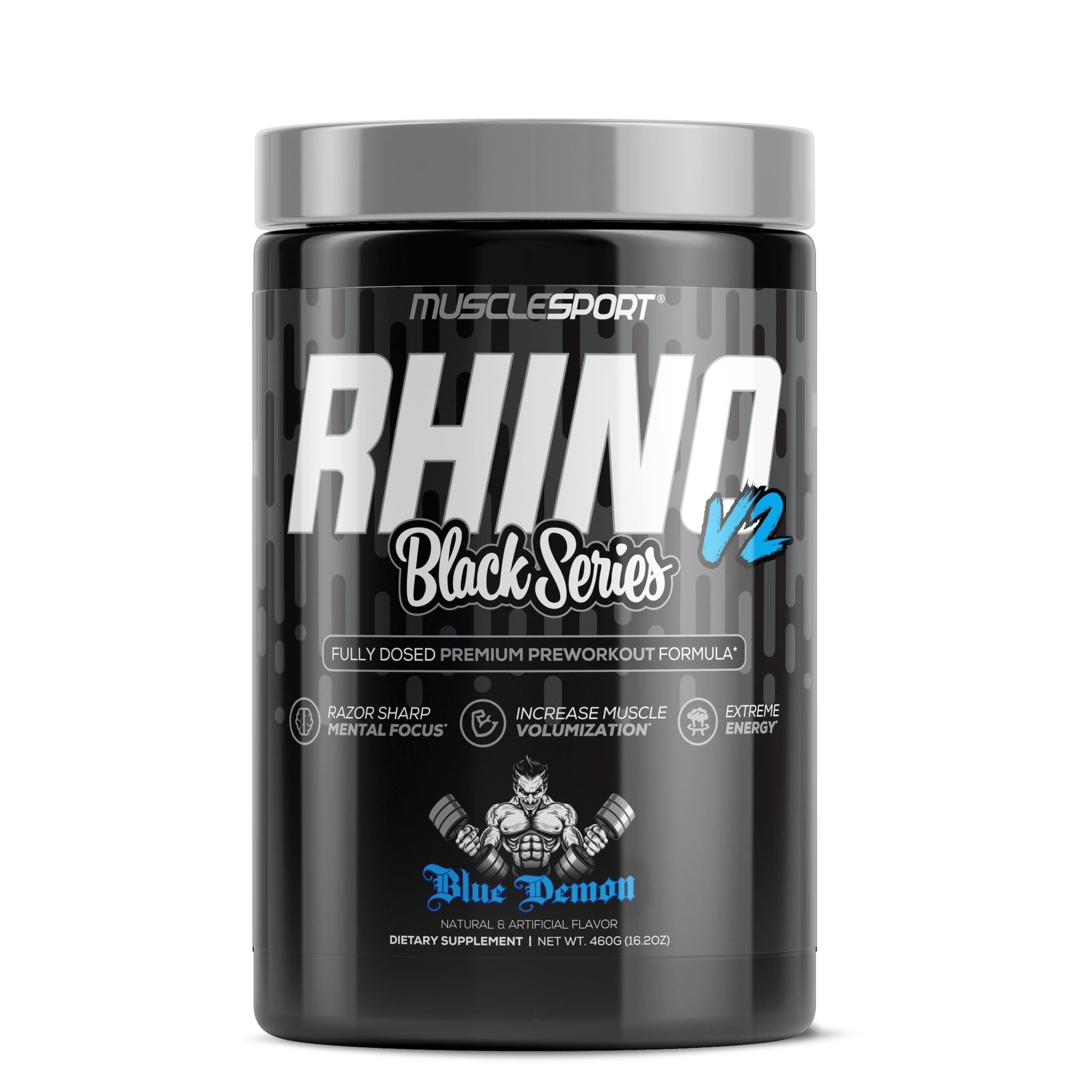 Musclesport Rhino Black V2 - High Performance & Stim Pre-workout Blue Demon