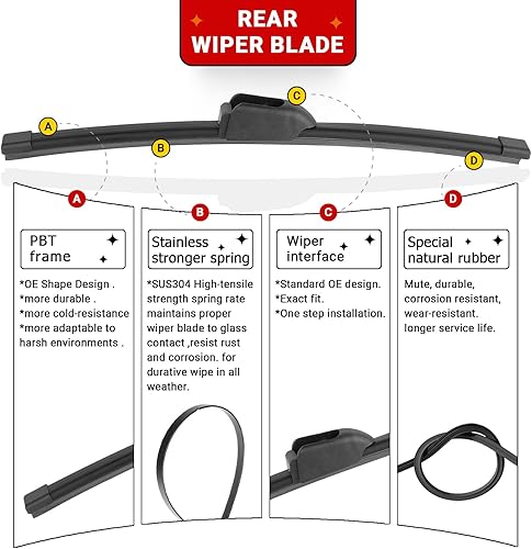 Miniatura 6 de RAINTOK Juego de limpiaparabrisas de repuesto para Hyundai Elantra 2012-2016Hyundai Elantra GT 2013-2017 calidad original de fábrica para mi