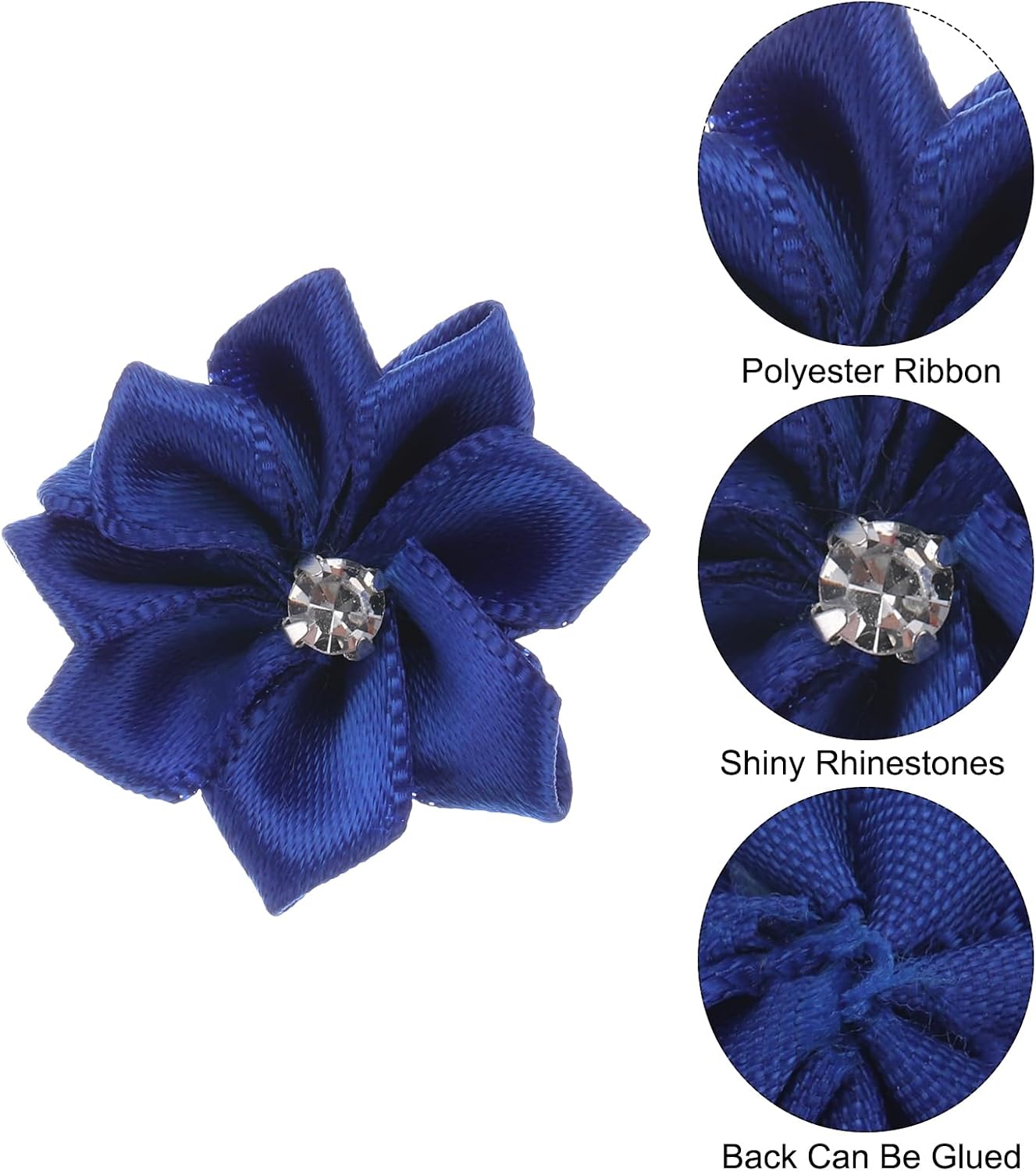 PATIKIL 1.2 Inch Small Ribbon Flowers, 150 Pcs Satin Ribbon Flowers Mini Fabric Flowers for Crafts DIY Wedding Ornament Appliques, Dark Blue, 3cm image 3