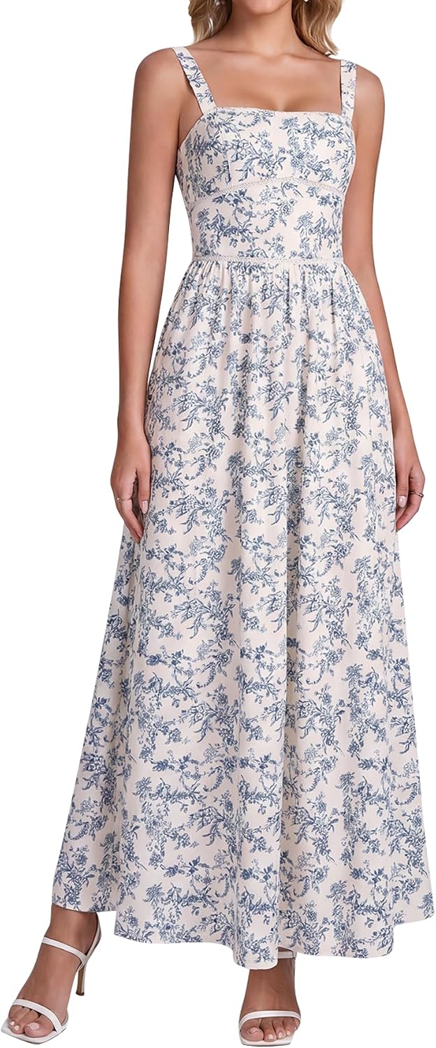 Floral Corset Maxi Long Dress Lace Up Flowy A Line Sundress Wedding Guest Tea Party Dresses for Women 2026