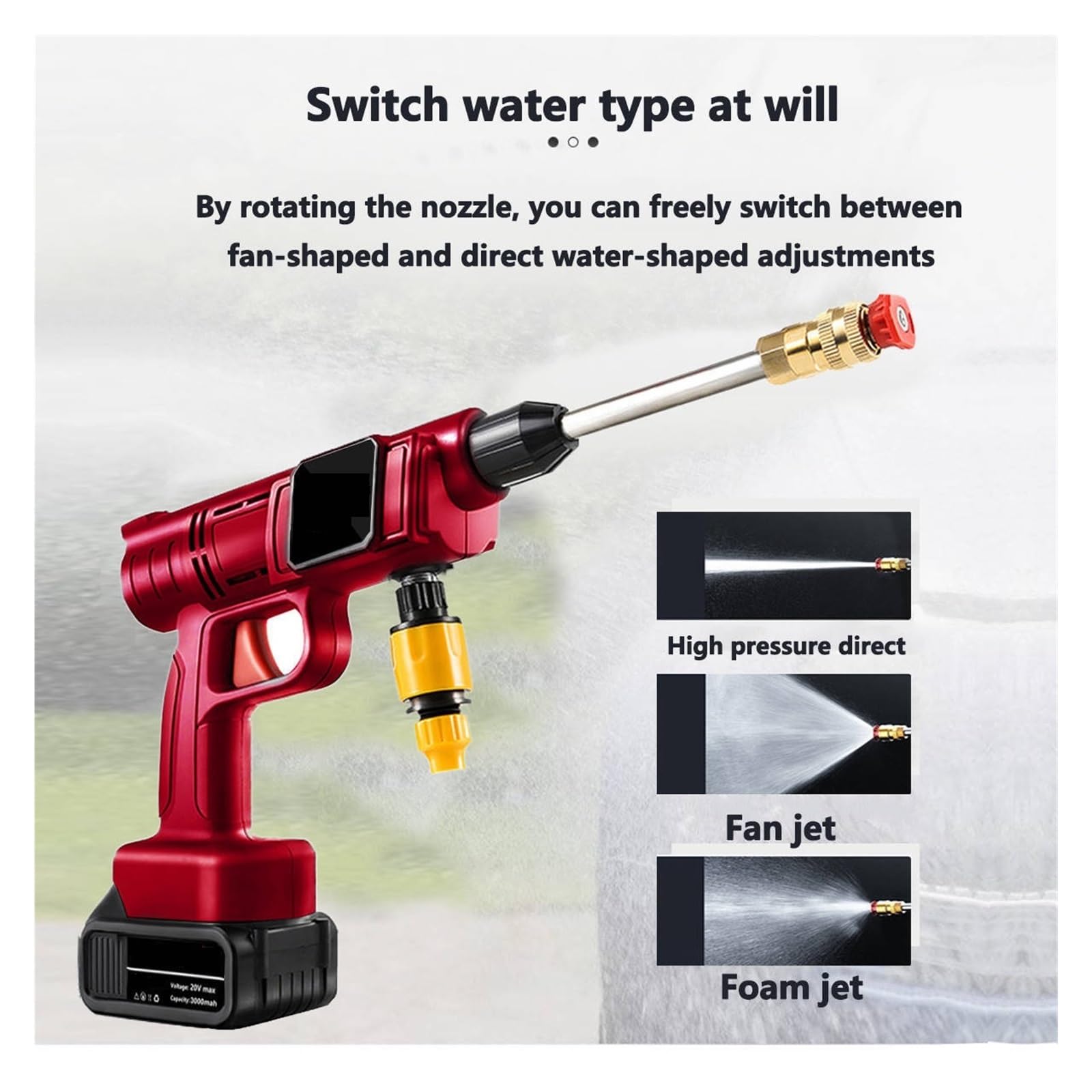 Lavadora De Coche Alta Presión Inalámbrica, Pistola Agua Pulverizada, Limpiador Lavado Portátil, Máquina Limpieza For Batería 18V Potente Chorro A PresióN
