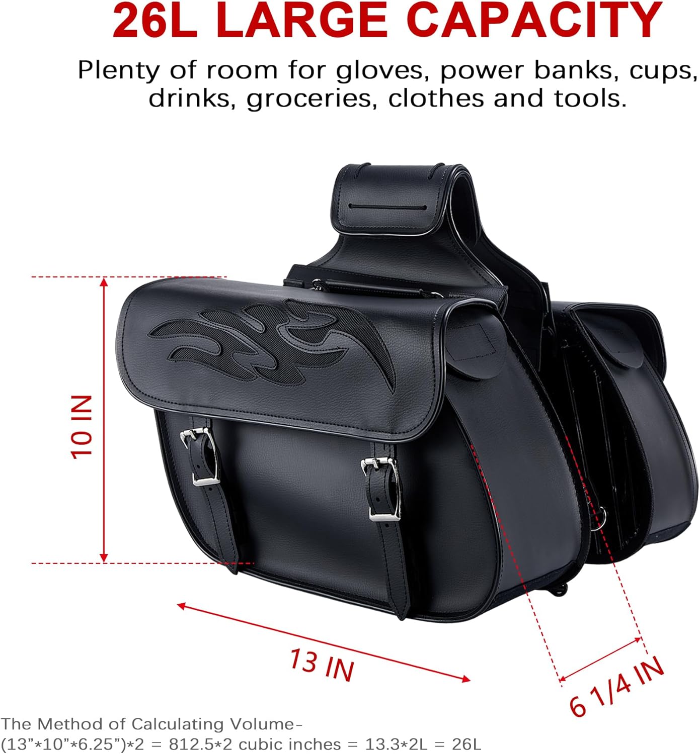 Dream Apparel Faux Leather Motorcycle Saddle Bags Throw Over Saddlebags, PVC Motorcycle Side Bags for Honda Shadow Sportster Softail Dyna V-star (Black)