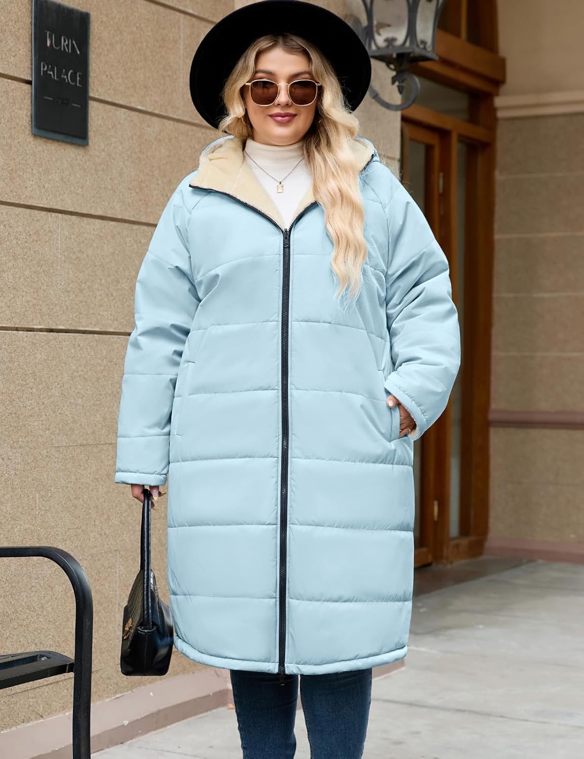 Women's Winter Coats Plus Size Reversible Fleece Jackets Hooded Lightweight Oversized Long Down Coat for Commute Travel - Image 3