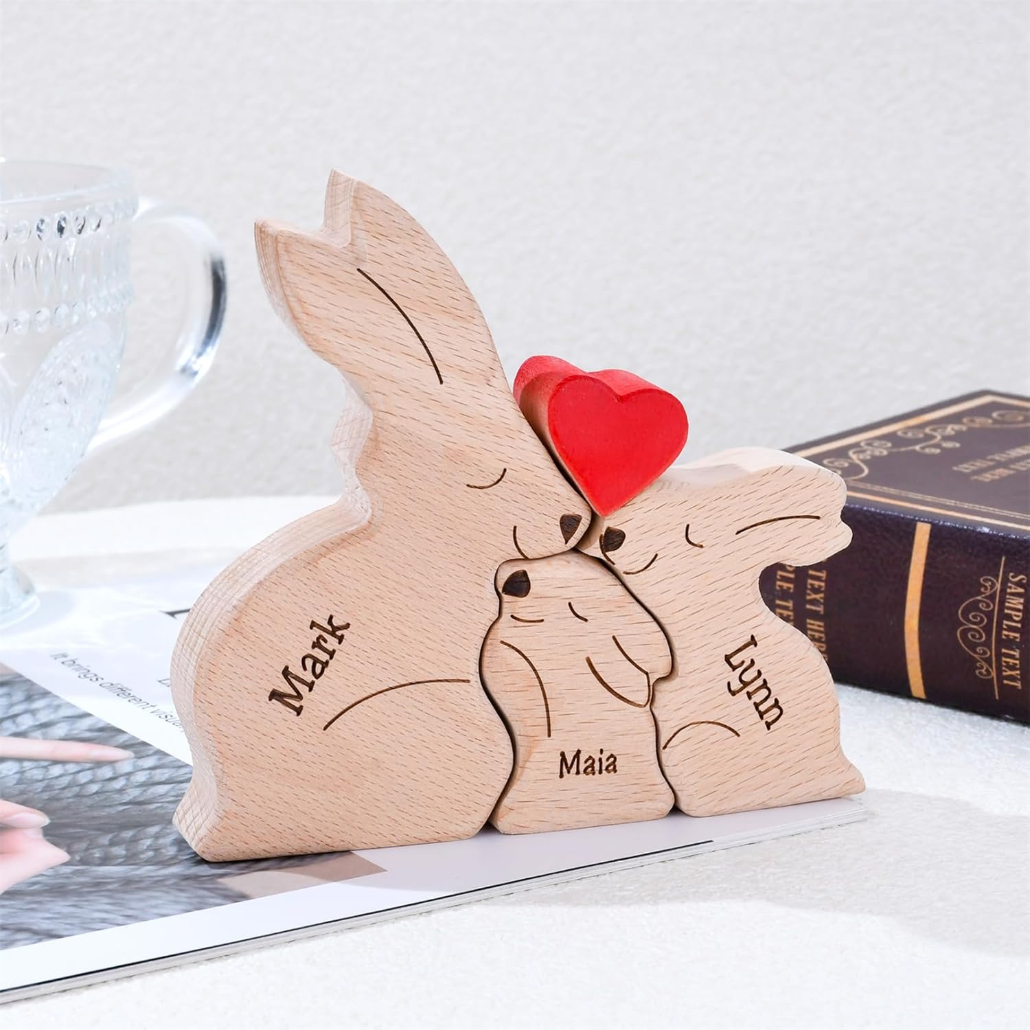 Personalized Easter Bunny Family Wooden Bunny Puzzles with Names Customizable Wooden Puzzle Easter Home Decor Table Decor Customized Bunnies Decor Gifts