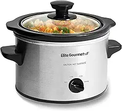 Elite Gourmet MST-250XS# Electric Slow Cooker Ceramic Pot, with Adjustable Temp, Entrees, Sauces, Soups, Roasts, Stews & Dips, Dishwasher Safe (1.5 Quart, Stainless Steel)