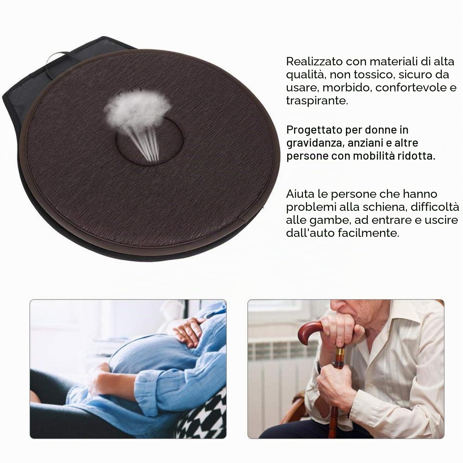 Protezione antiscivolo per tappetino per auto per donne incinte anziane, cuscino per sedile girevole, cuscino per auto rotante a 360 °, ufficio per uso domestico, cuscino per auto girevole portatile,