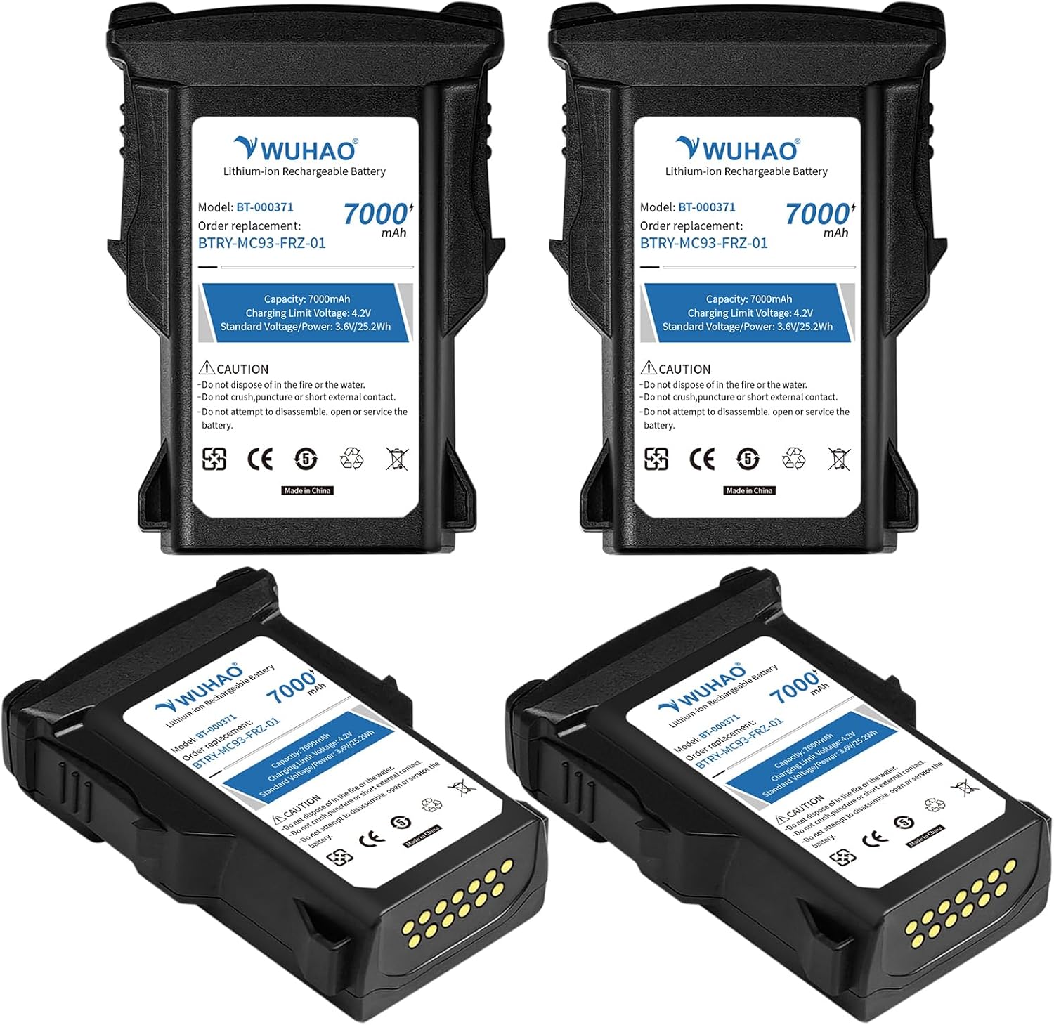 WUHAO 4-Pack for Zebra MC9300 Battery BT-000370 BT-000371 Upgraded 7000mAh for Zebra MC93 MC930 MC9300 MC930B MC930P MC93N0-G Barcode Scanner Replacement Battery BTRY-MC93-FRZ-01 BTRY-MC93-STN-01