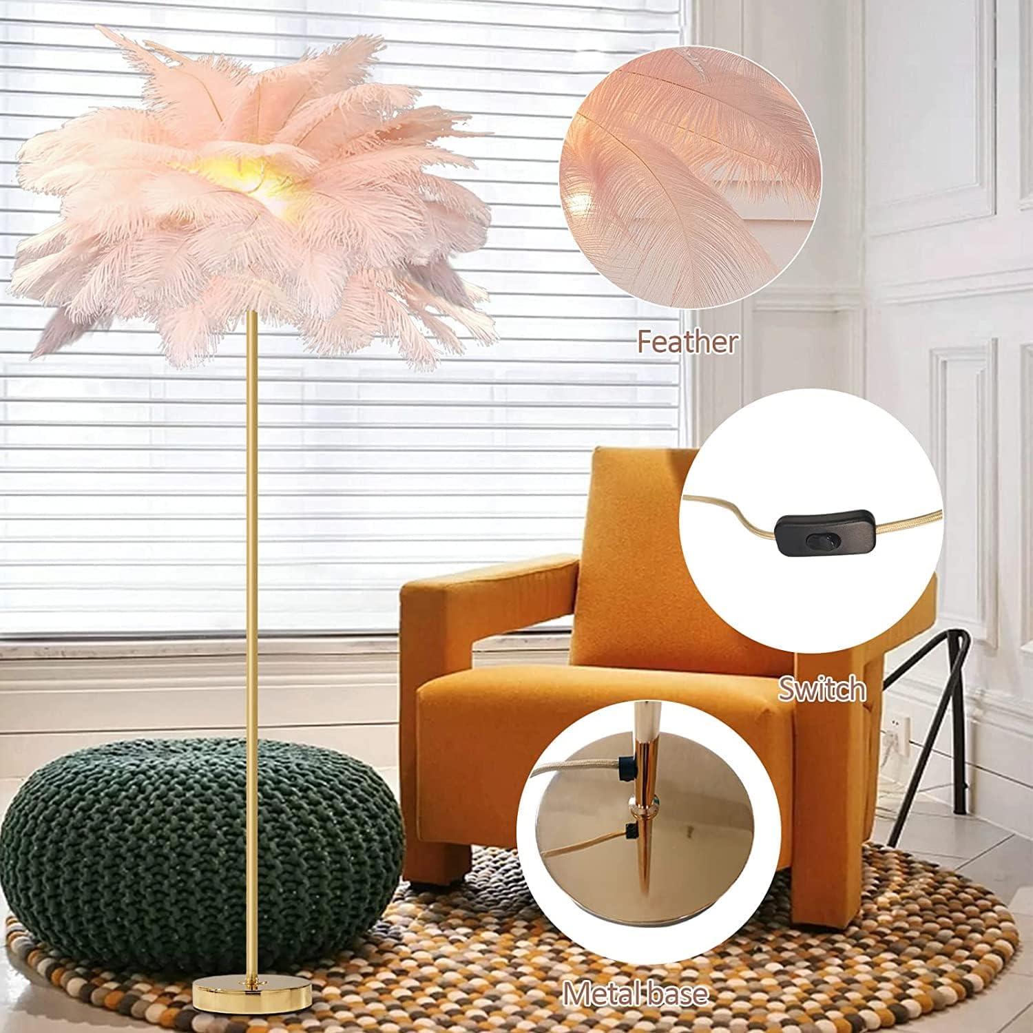 Decorative Feather Floor Lamp with Dimmable Feature for Bedroom and Living Room Ambiance