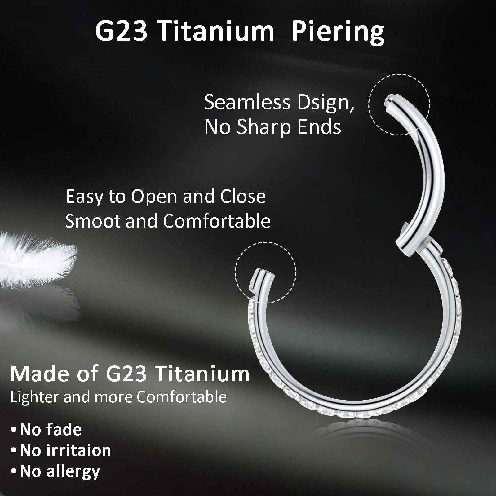 Piercing Nariz Aro G23 Titanio Pendientes Nostril Tragus Septum Helix Daith 6MM 8MM 10MM 12MM 16G 18G 20G