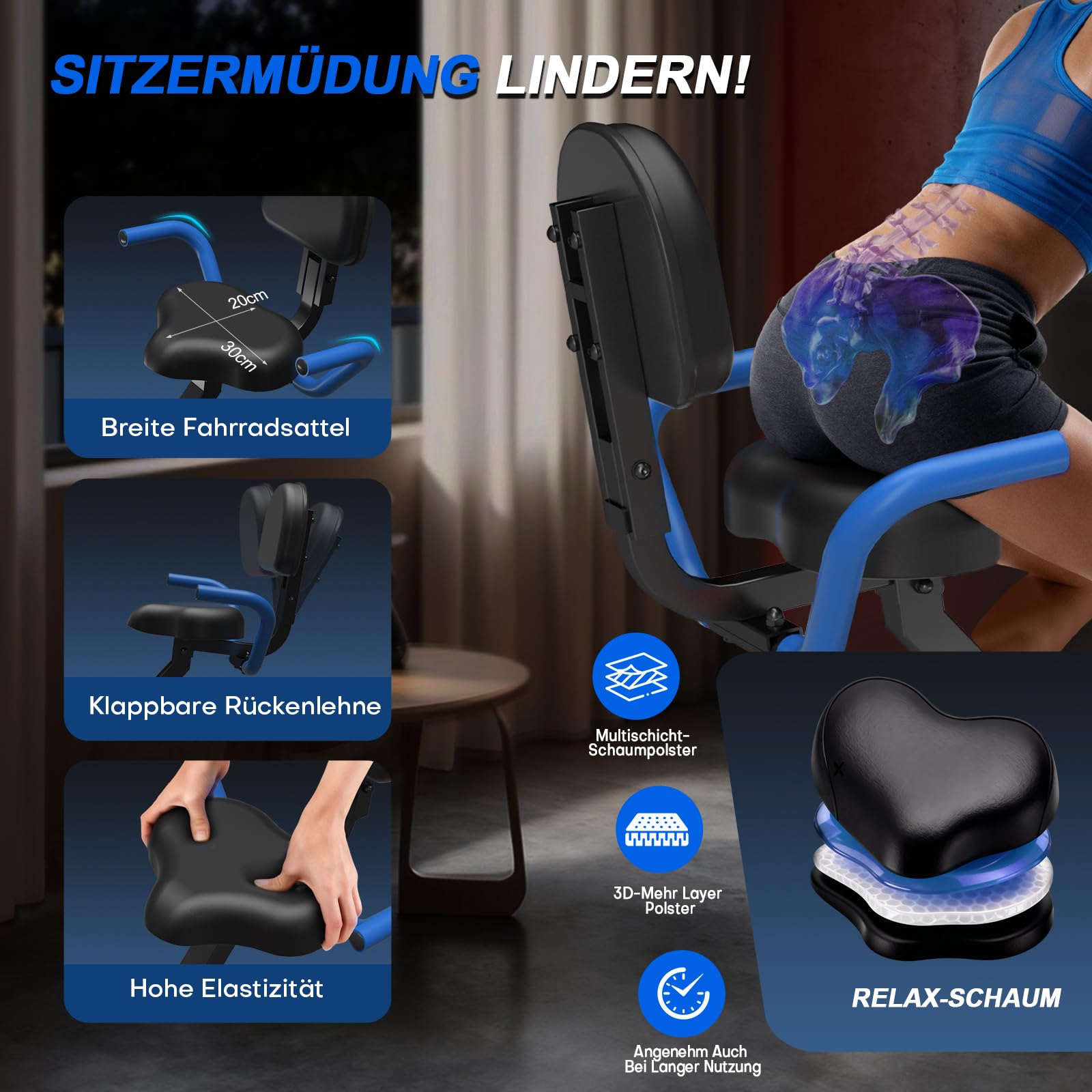 Heimtrainer Fahrrad mit App, Neu Hometrainer Fahrrad mit stabilem Doppeldreieckrahmen, Klappbar Ergometer Heimtrainer mit 10dB extra Leise, Indoor Bike für Kardio-Training zu Hause, Bis 160KG