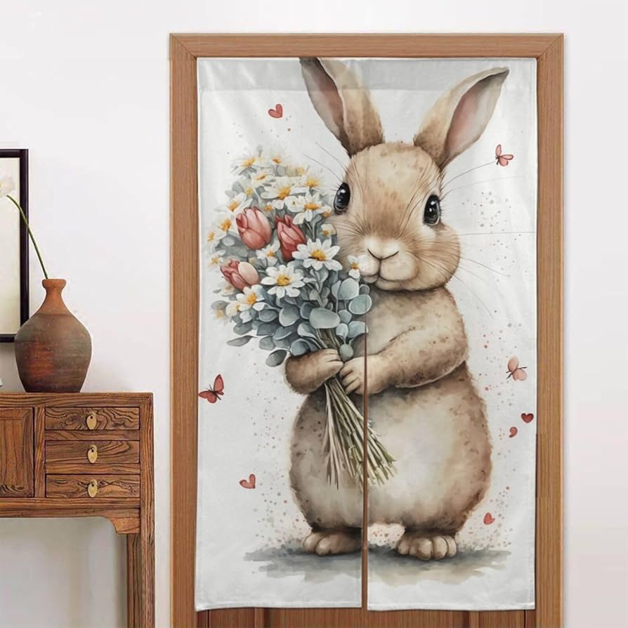 Amazon｜うさぎ 兎 ウサギ 花 可愛い のれん 間仕切り 遮光 暖簾