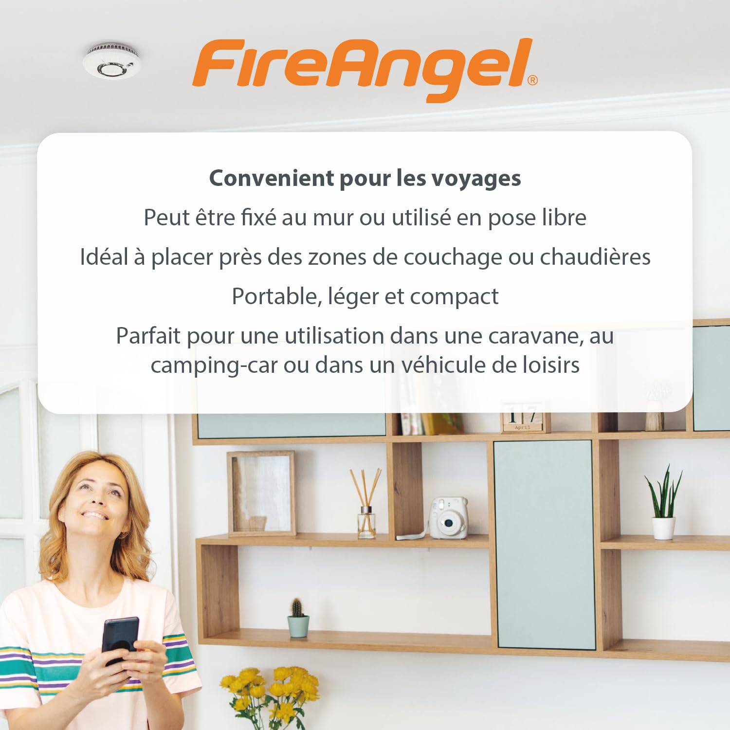 Fire Angel Cyfrowy Czujnik Tlenku Węgla FA6812 z Wyświetlaczem LCD, 10-letni Czujnik CO, Przenośny Alarm do Domu, Podróży i Przyczepy Kempingowej