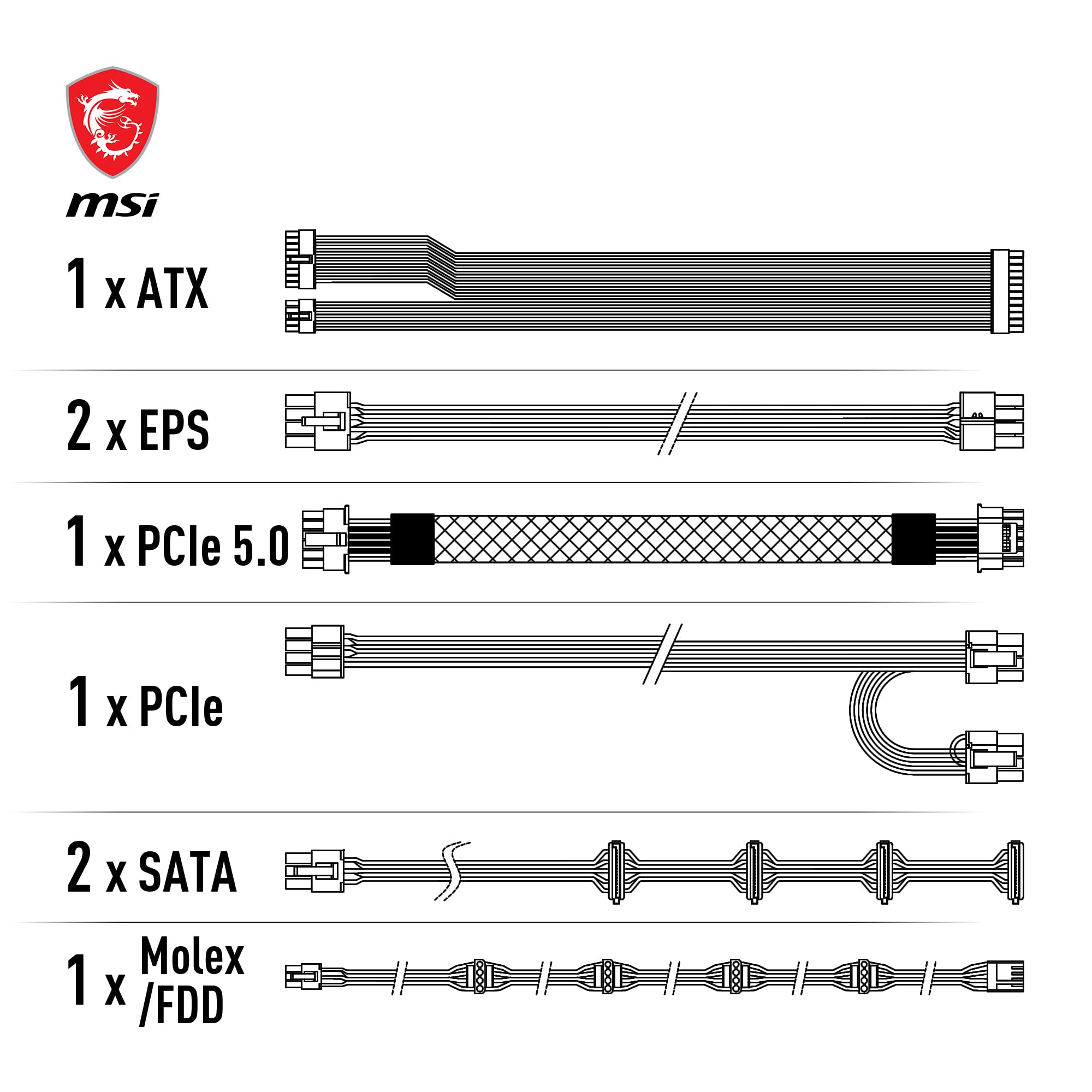 MSI MAG A750GL PCIE5 Alimentatore 750W, 80 Plus Gold, completamente modulare, ATX 3.0, supporto GPU PCIe 5.0, ventola FDB da 120 mm, Full-Bridge LLC, cavi neri piatti
