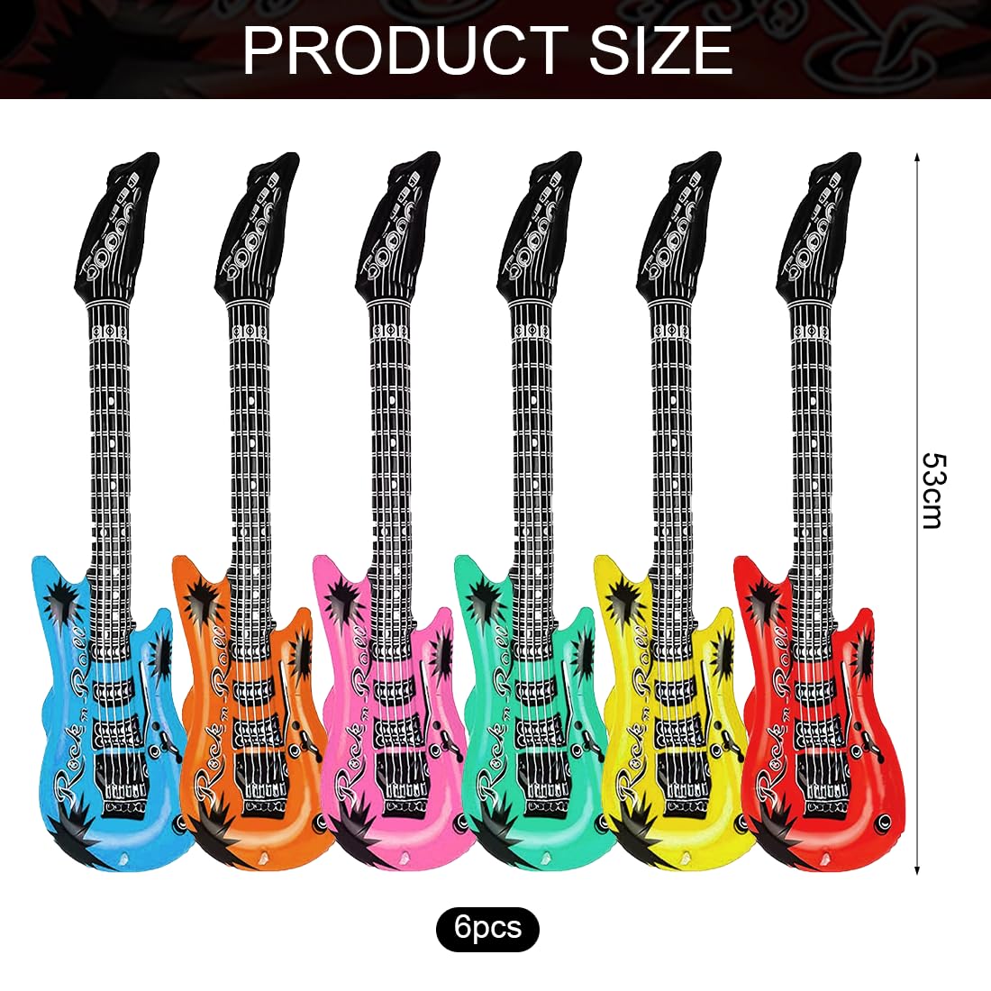 12 Chitarre Gonfiabili Per Feste – Multicolore, 105x36 Cm – Strumenti Musicali Giocattolo Per Rock Star, Decorazioni Tema Anni '80 E '90