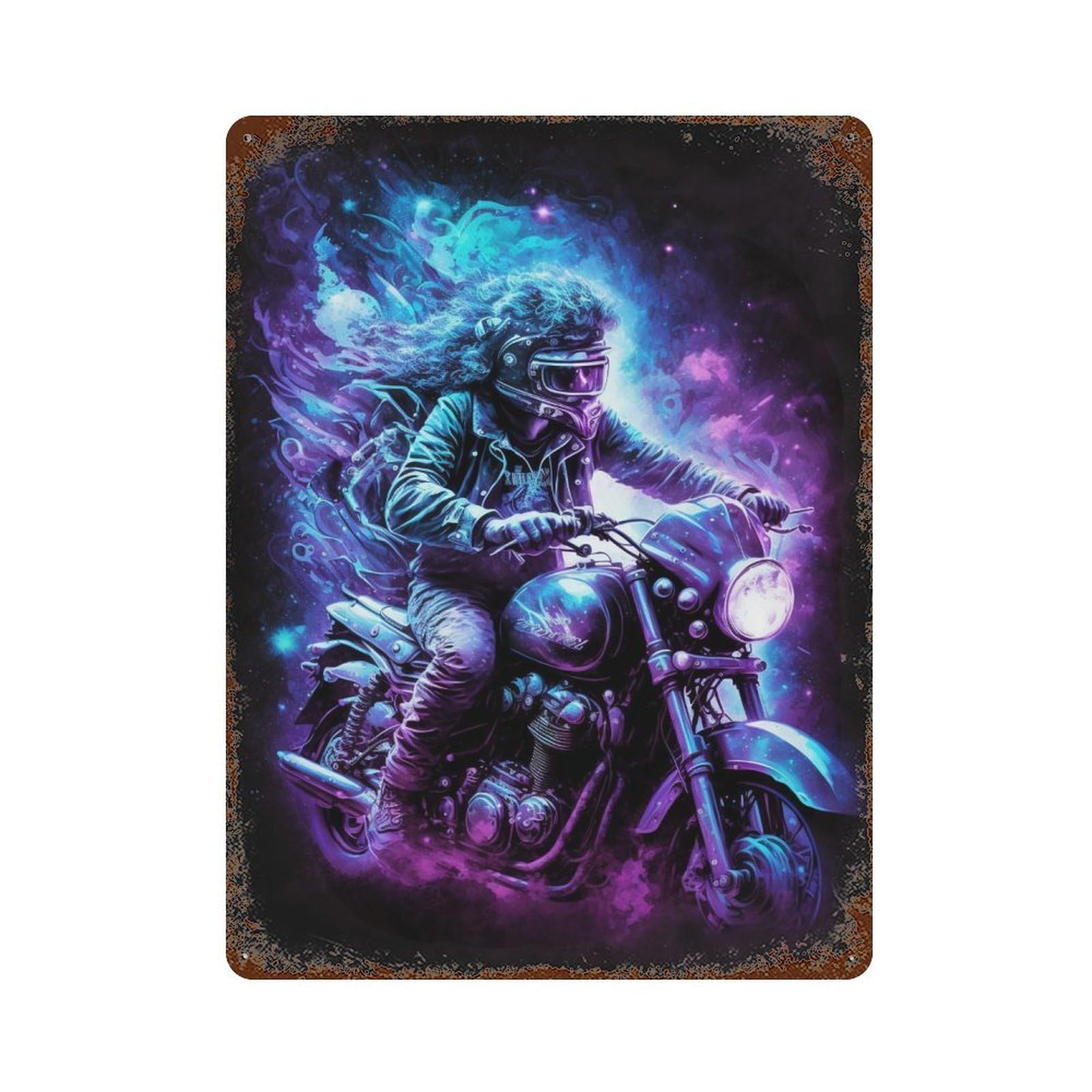 Garage Style Motorcycle Rider in Neon Lights Vintage Metal Tin Sign 15.7"x11.8", Industrial Home Decor for Bar And Workshop