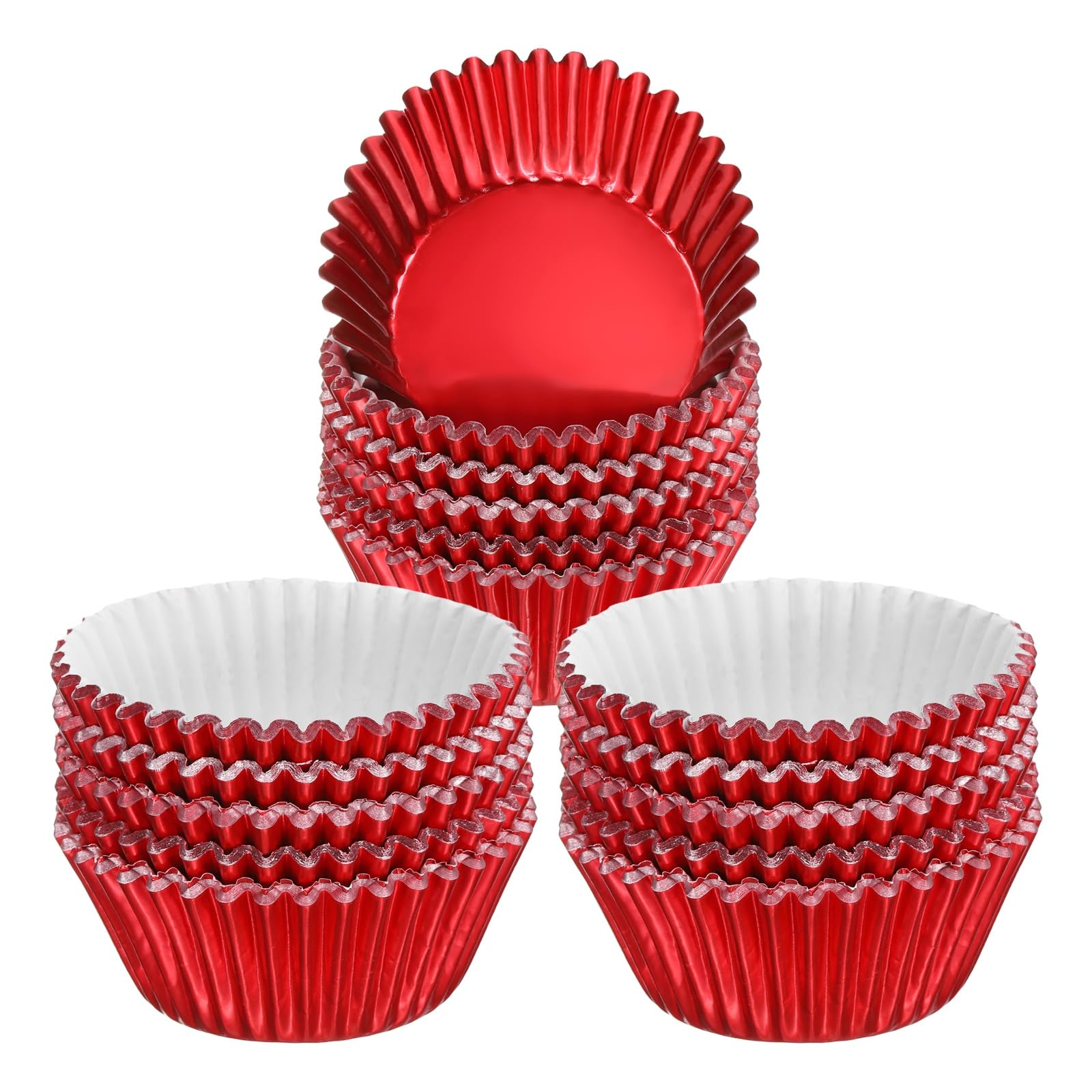 sourcing map 300 Count Red Foil Muffins Cupcake Liners Standard Size Metallic Baking Cups Wrappers Greaseproof for Party Wedding Birthday