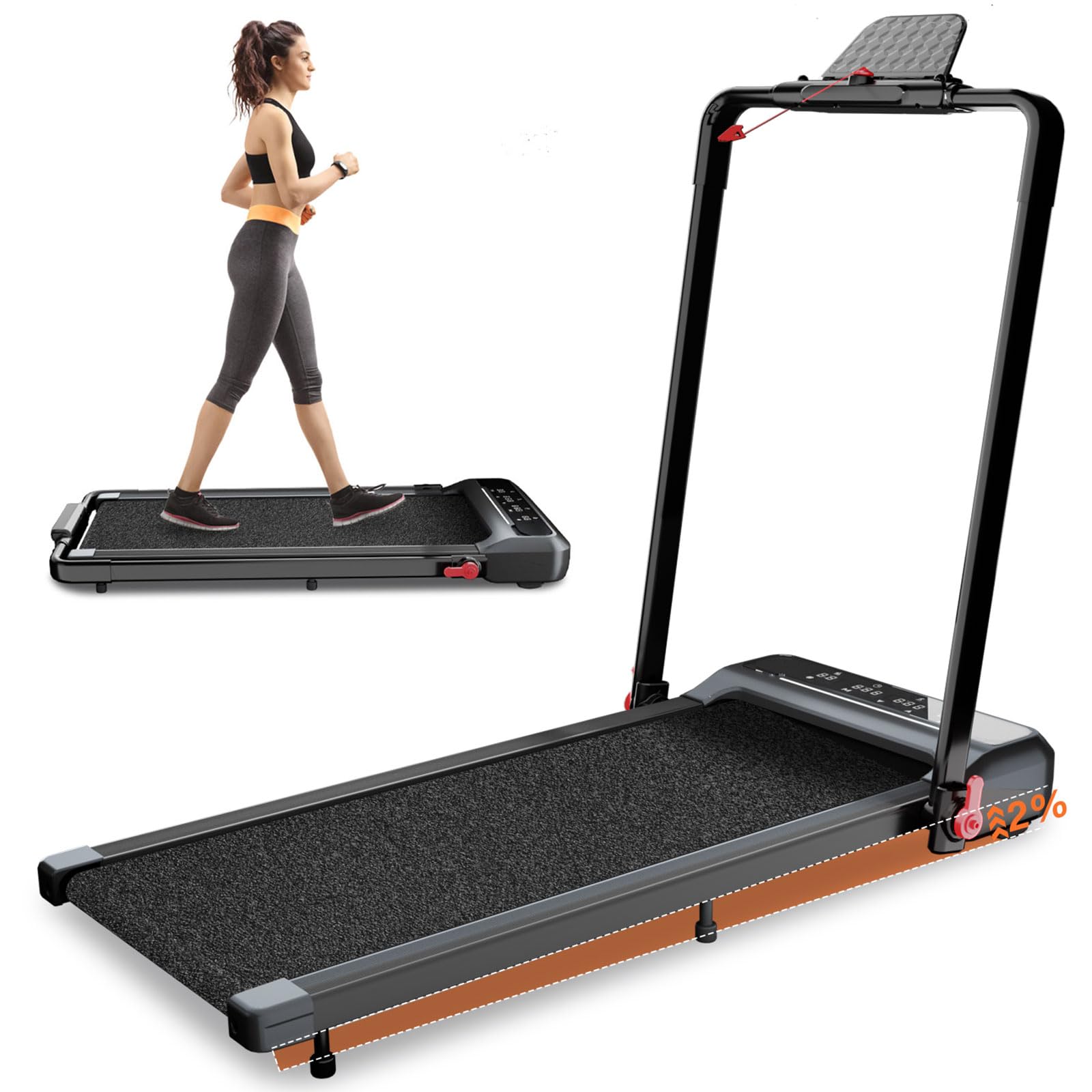 Walking Pad Treadmill, Treadmill Under Desk with Incline Handle Bar 2 in 1 Walking Jogging Machine Led Display Remote Control, 2.5hp Portable Walking Treadmills for Home/Office