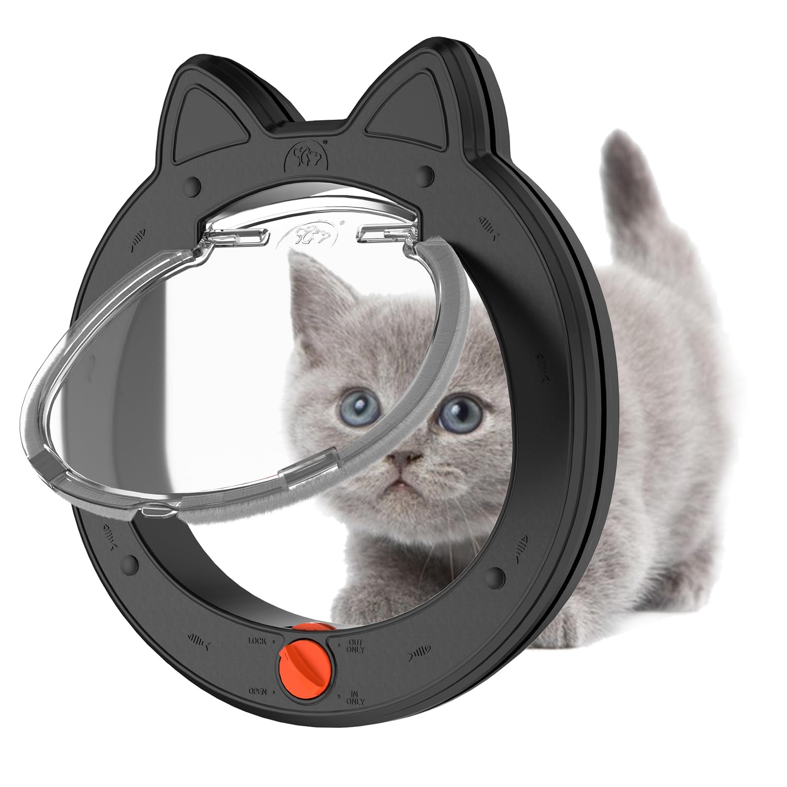 ClawJaw Pet Door, Cat Door for Interior Exterior Doors, 7.5" x 7.5" Inner Frame, 4-Way Locks, for Cats and Small Dogs, Easy to Install, Suitable for