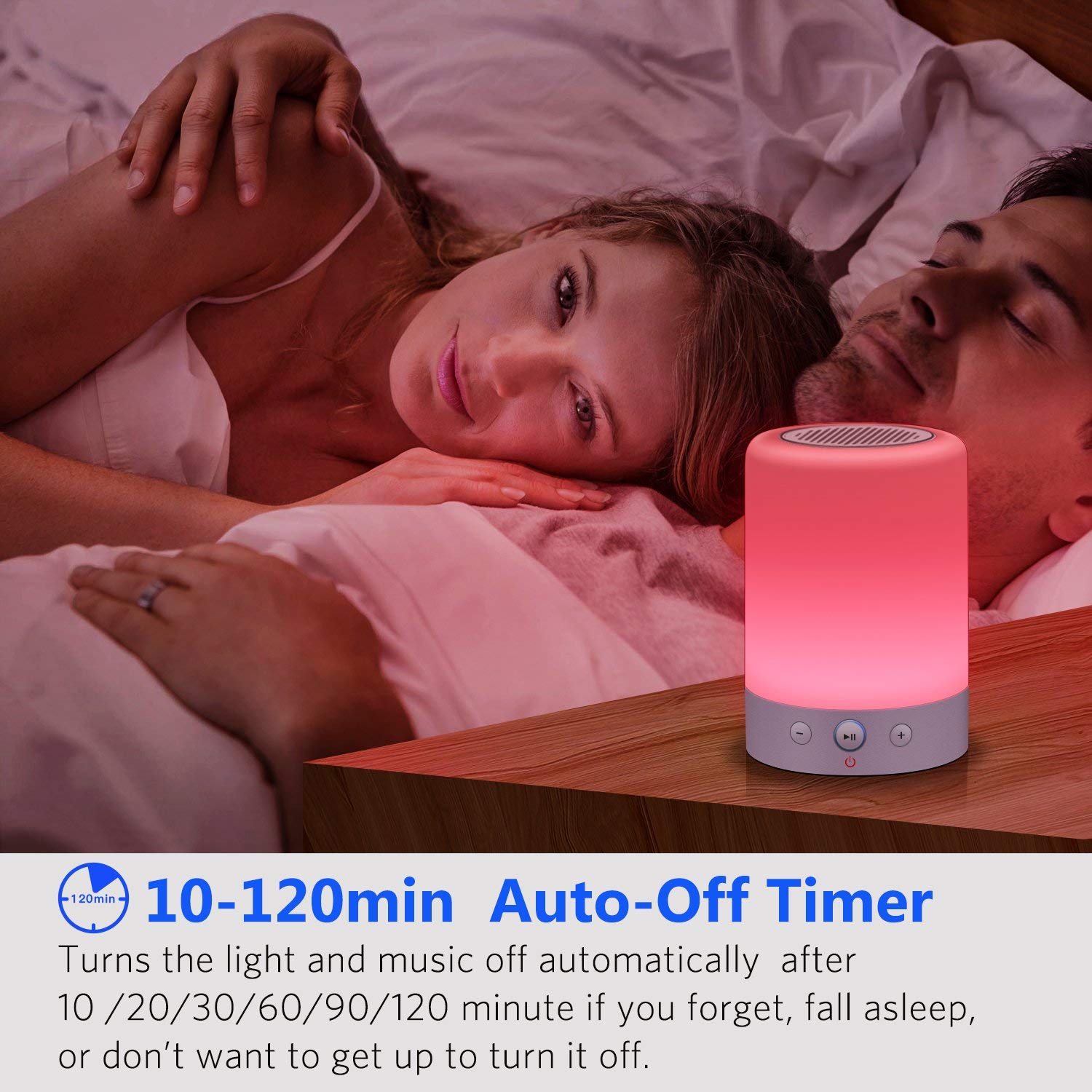 Lampka nocna z głośnikiem Bluetooth - lampka nocna, czuły czujnik dotykowy, zmieniająca kolor RGB lampa stołowa LED, do sypialni, inteligentna przenośna lampa bezprzewodowa