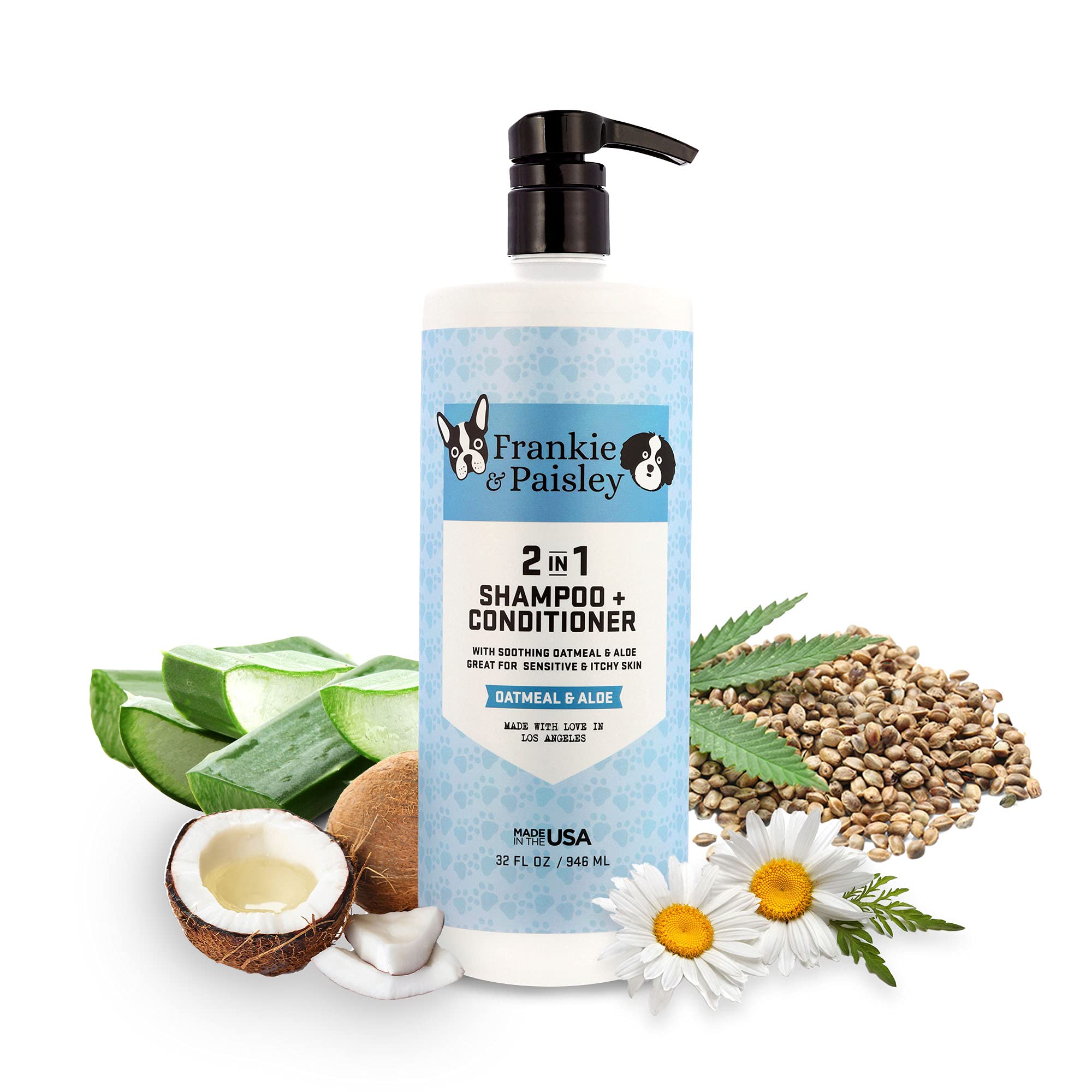 Frankie & Paisley 2-in-1 Soothing Dog Grooming Shampoo and Conditioner for Dry or Itchy Skin and Allergy Relief with Oatmeal and Natural Aloe Vera -