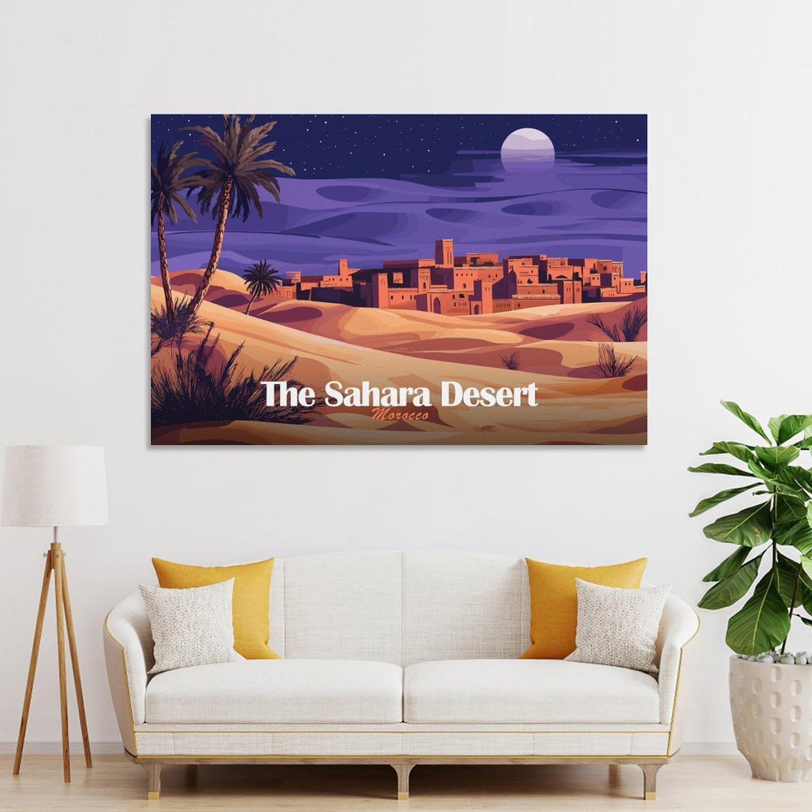 Junmoney Unframe-Style-21-1 Canvas Wall Decor Sahara Desert Morocco Night Landscape, 20X30inch(50X75cm), For Home Lounge, Bedroom Or Reading Nook, Eye Catching Artwork For Blank Walls