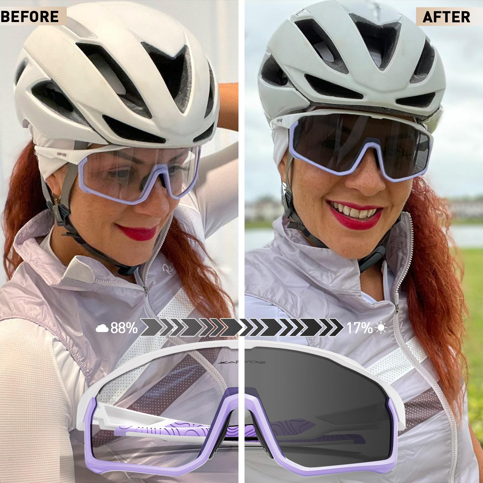 KAPVOE Occhiali Ciclismo Fotocromatici MTB Bici da Corsa Uomo Donna Trasparenti Occhiali da Sole Sportivi - K93