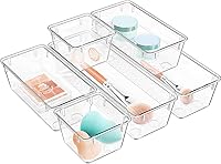 WOWBOX 6-Pack Clear Acrylic Drawer Organizers - Stackable Non-Slip Storage Bins for Makeup, Jewelry, Kitchen, Office & More