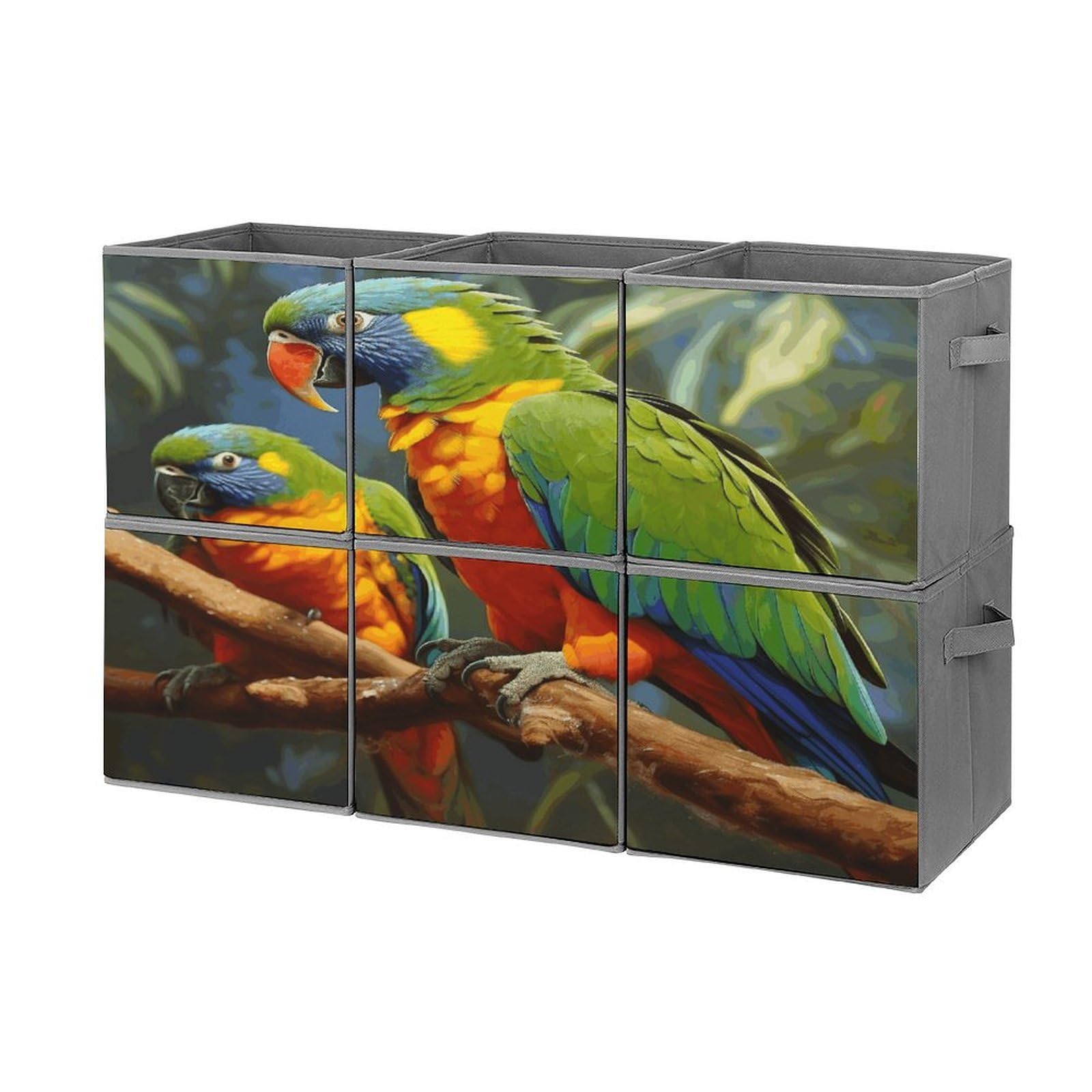 FodPand Bird Parrot Painting Storage Bins Cubes Fabric Cube Organizer Foldable Storage Boxes Large Storage Baskets Oxford Cloth Cube Bins for Home Clothes Closet Organizers 6 Pack