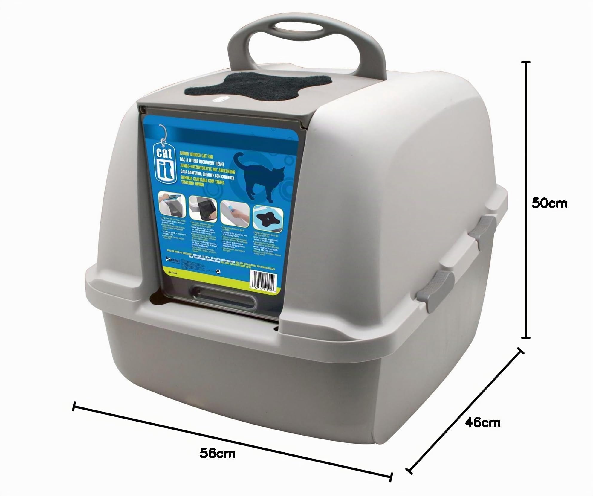 Catit Jumbo Katzentoilette mit Abdeckung, Weiss/Grau