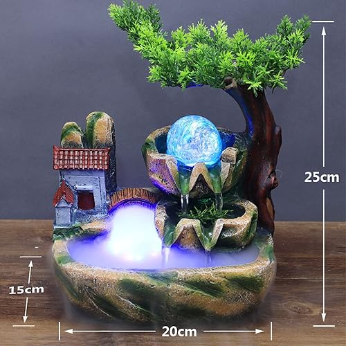 Vista 14 de Indoor Waterfall Fountain Tabletop Fountains with LED Lights,with Rolling Ball Atomizer,Lighted Illuminated Waterfall Indoor Small Rockery Desktop