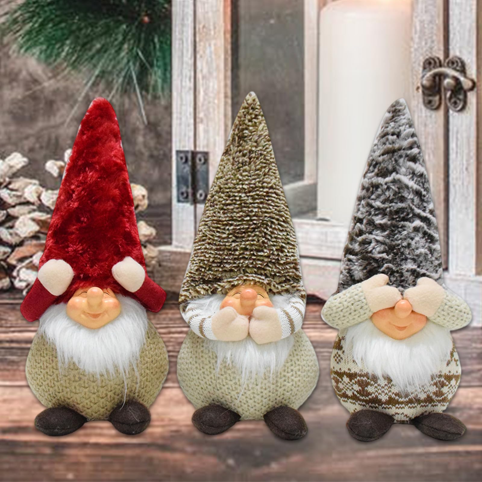 3 figuras de gnomos de Navidad para decoración del hogar, figuras de poliéster enanas hechas a mano para suministros de fiesta de oficina