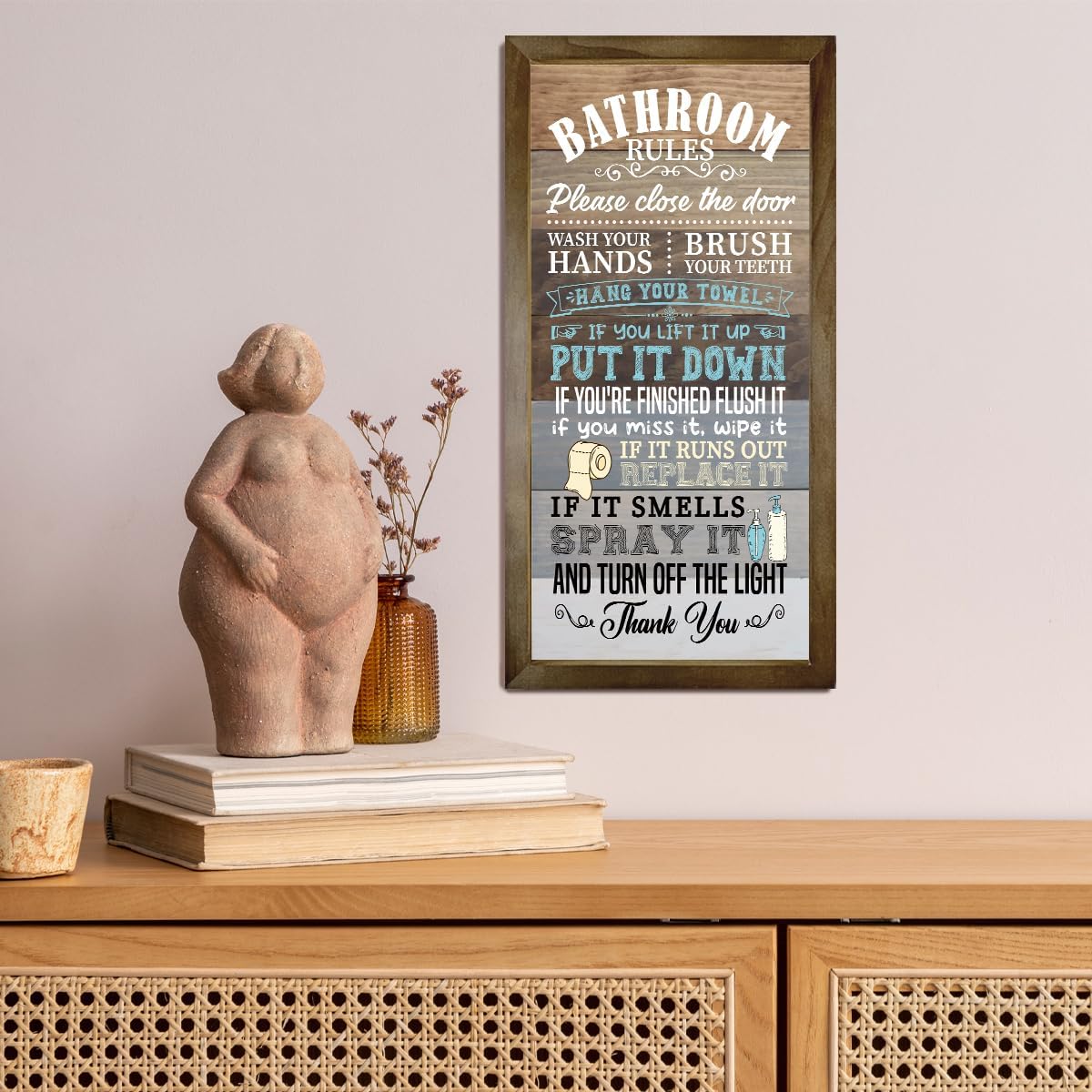 Rustic Bathroom Rules Sign, Wall Art - Hanging Wooden Decor - Image 6