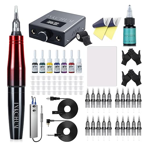 INKCHUM - Kit de tatuaje, cartucho de pistola de tatuaje para principiantes, máquina de maquillaje permanente rotativo con fuente de alimentación,