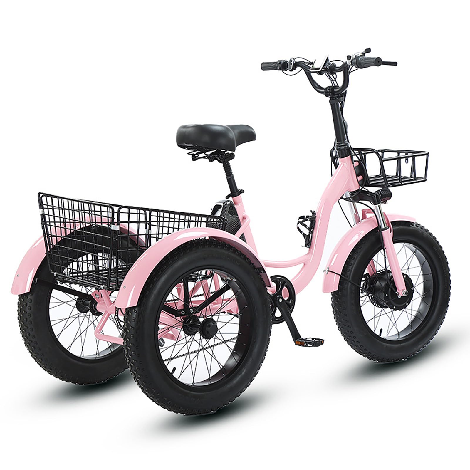 20" Triciclo Elettrico Per Adulti, Batteria Rimovibile Da 48V 13Ah (Autonomia 30-40 Km), Doppi Freni A Disco, Display Led, Capacità Di Carico Massima Di 150kg, Per Pendolarismo, Viaggi Pink