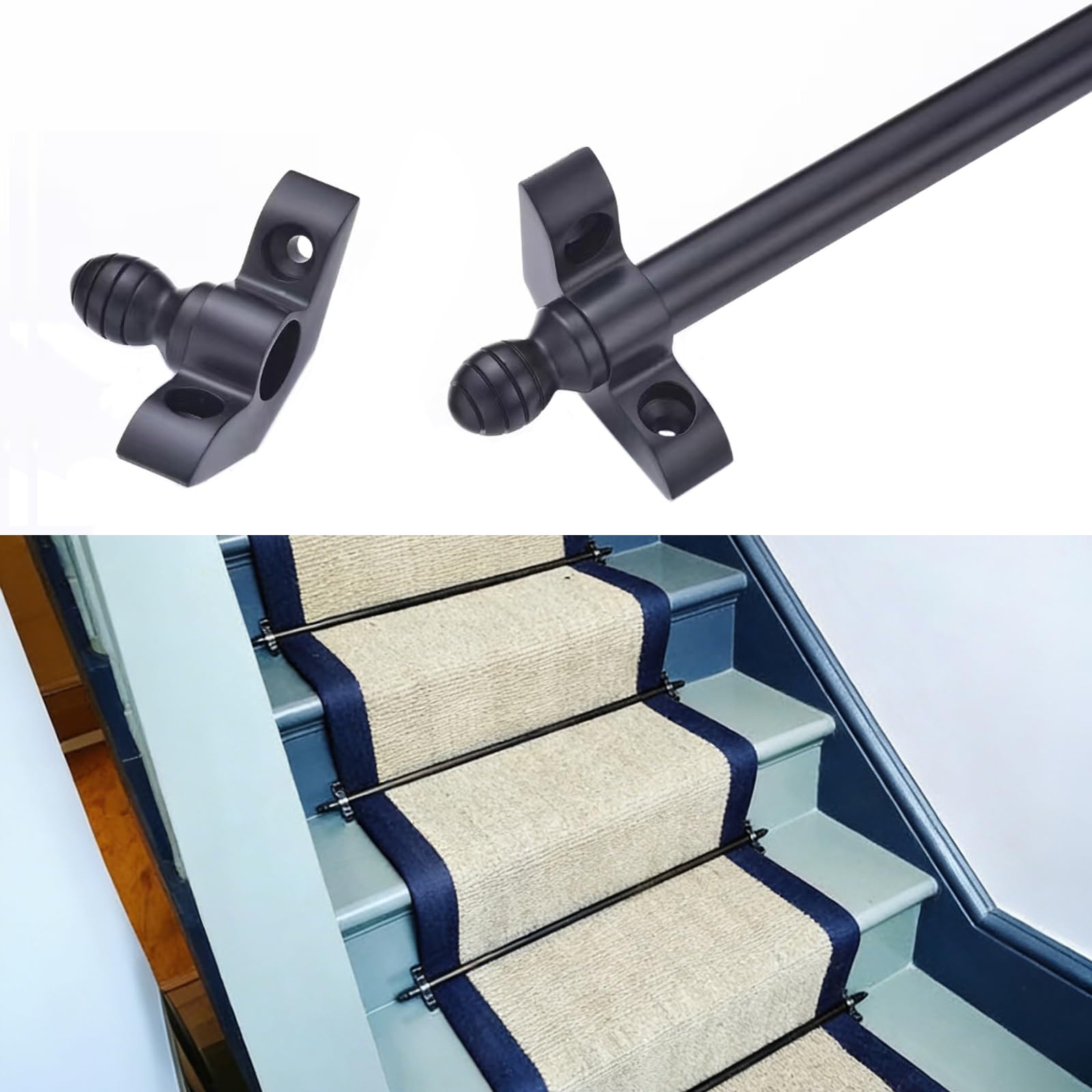 Tiges d'escalier antidérapantes de 76 cm pour tapis de couloir | Lot de 3 barres de fixation robustes
