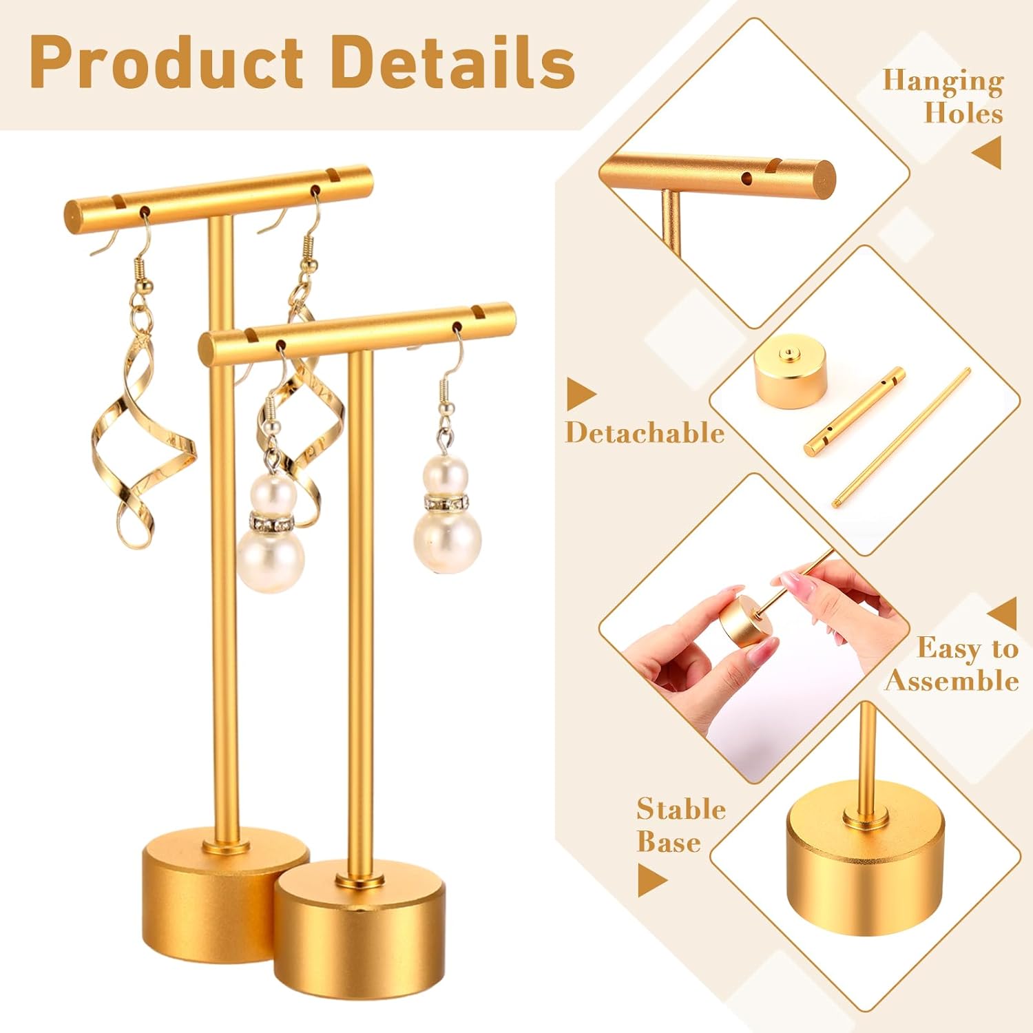 Kigeli 6 Pack Metal T-Bar Earring Display Stand Retail Earring Display Holder Detachable Jewelry Storage Rack for Selling Photography Prop
