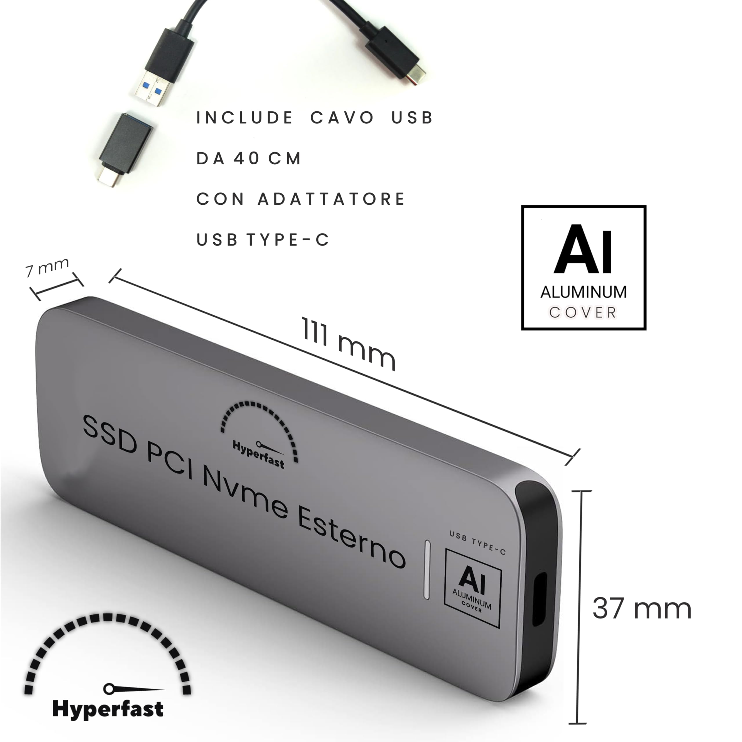 SSD esterno portatile da 128 Gb, fino a 1050 MB/s Unità a stato solido esterna USB 3.2 Gen2 ultra veloce Mini SSD esterno USB-C per laptop, dispositivi di tipo C, per uso professionale, gar. Italia