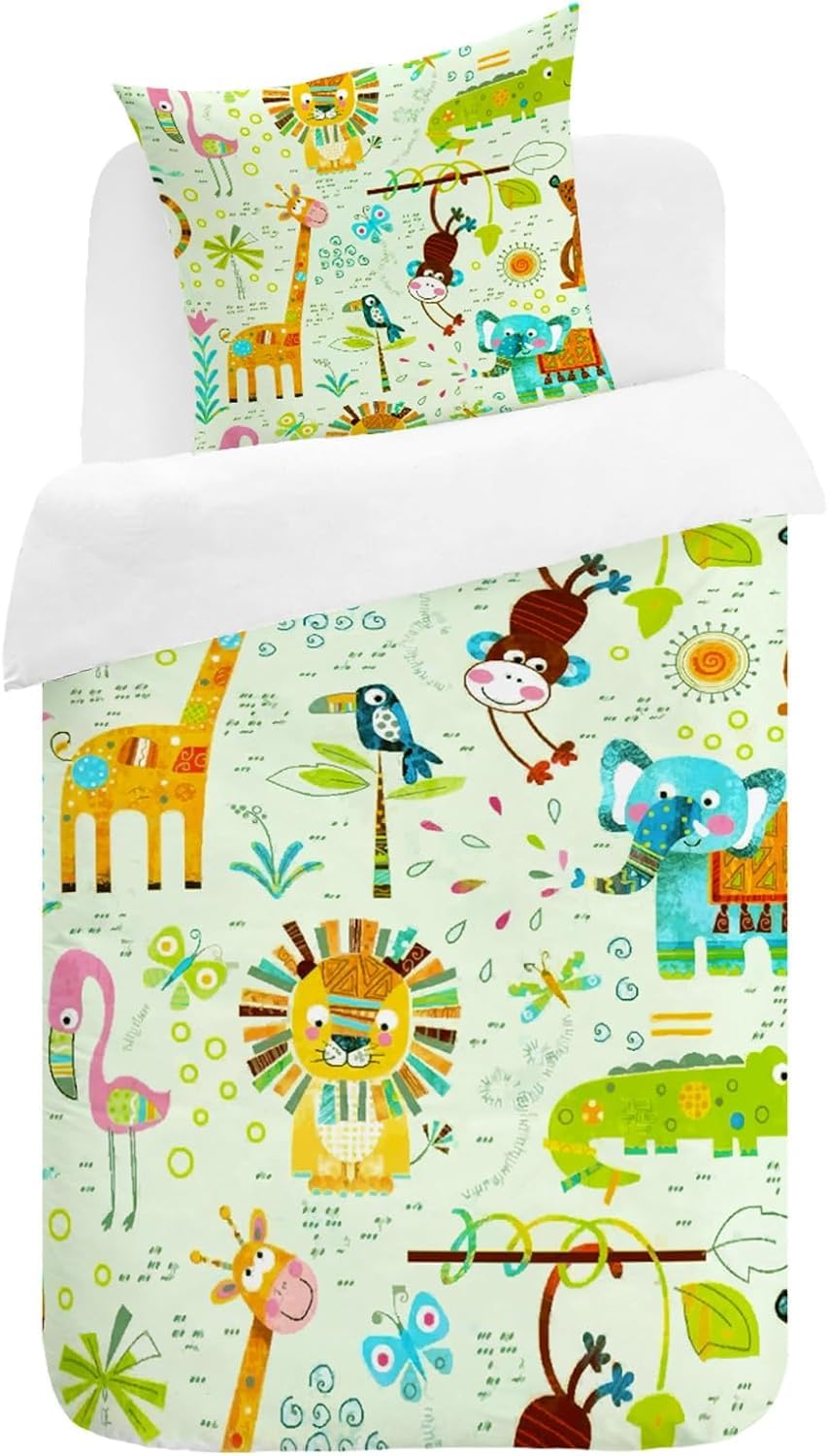 Housse couette enfant 135x200cm jungle parure de lit finitions soignées