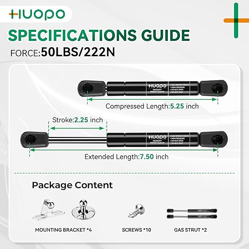 Miniatura 74 de Amortiguadores de gas de 10 pulgadas, 45 libras/200N, soporte de elevación de resorte para caja de herramientas de recogida de camión, tapa de caja
