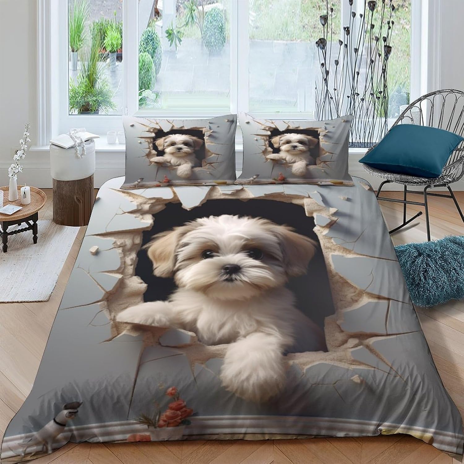 Parure de lit chien 260x230 cm en microfibre facile à laver sans pli