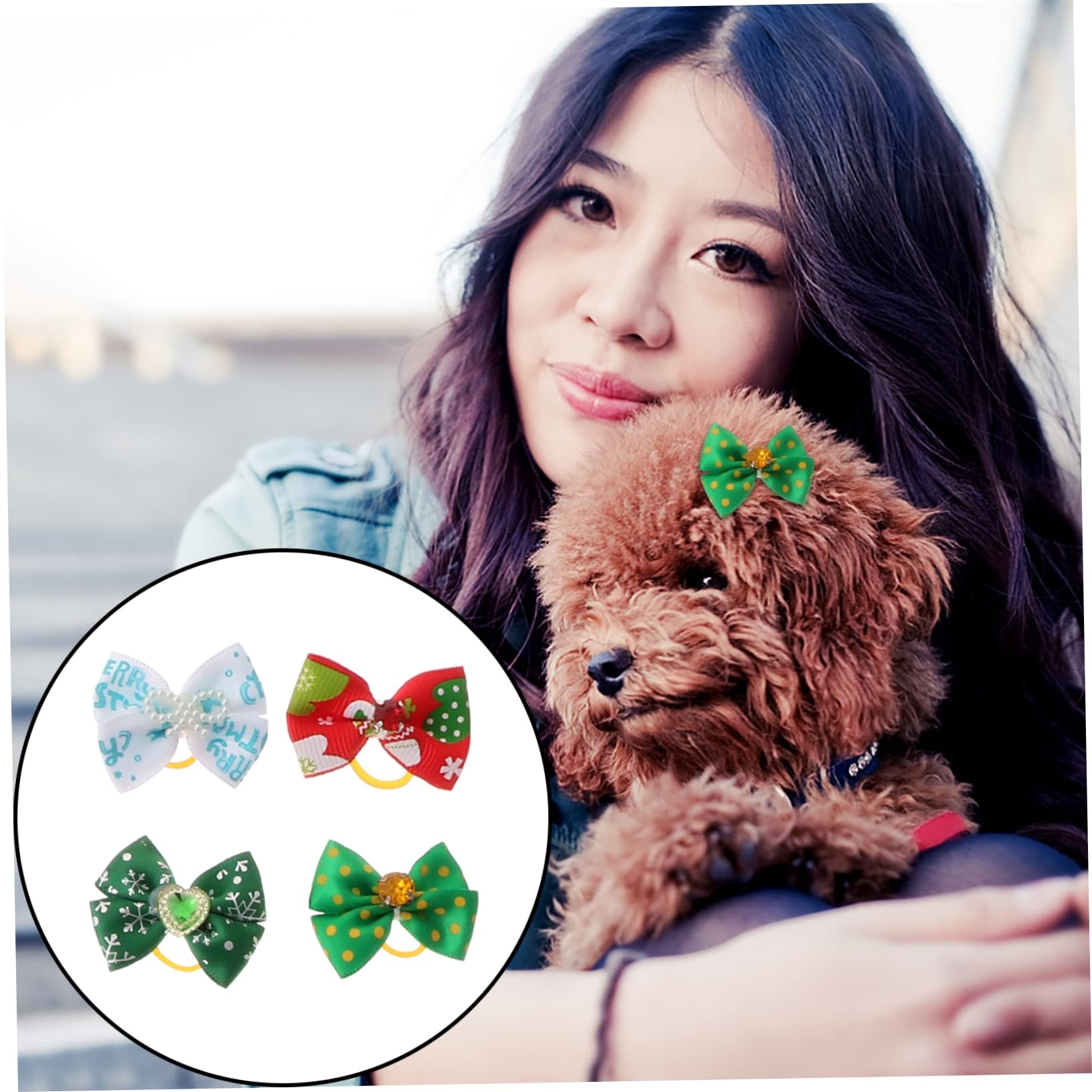 Yardwe 50Pcs Dog Hair Bows Christmas Pet Hair Clips Girl Dog Accessories Puppy Grooming Bows Xmas Pet Hair Bow Christmas Hair Bow for Hair Bow Dog Hair Clips Accessories Cloth - Image 3