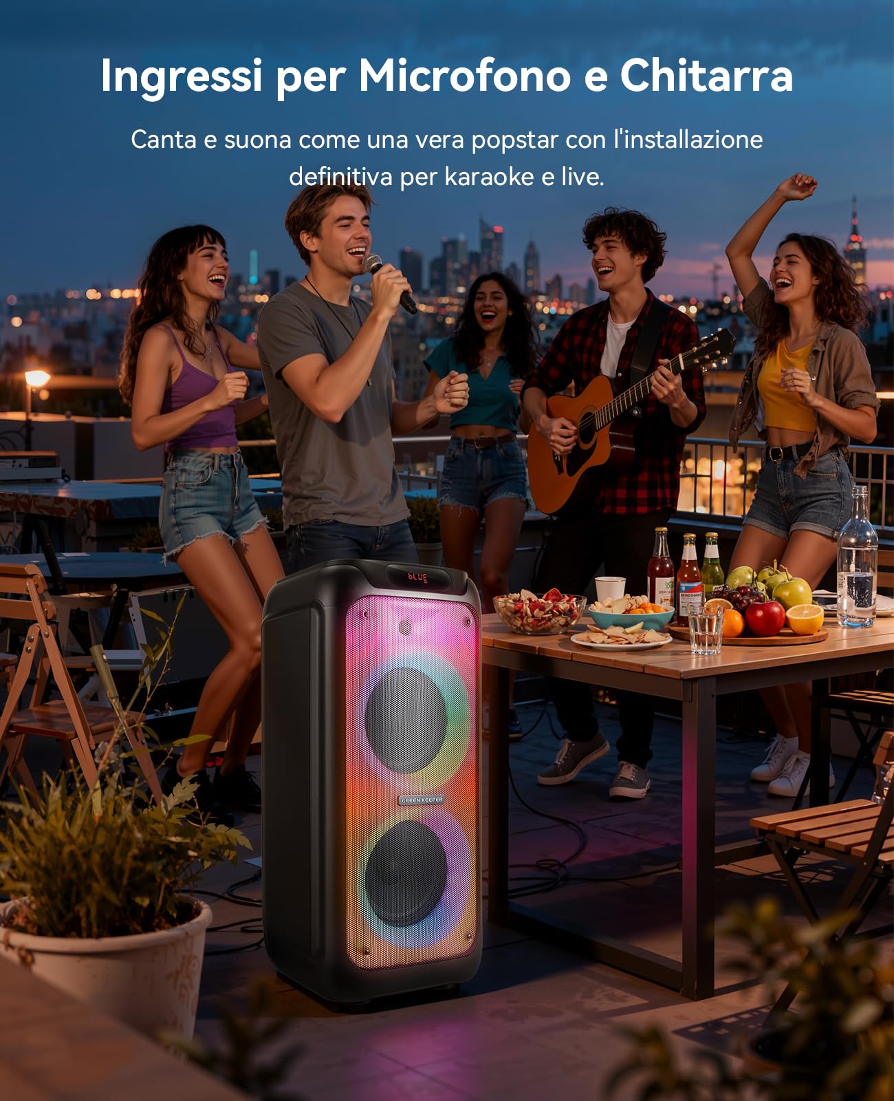 GKD80 Cassa Karaoke per Adulti con 2 Microfoni UHF Wireless, Altoparlante Bluetooth da 600W di Potenza di Picco, 2 Subwoofer da 8", Speaker Portatile per Feste con Telecomando e Ruote, Ideale Feste