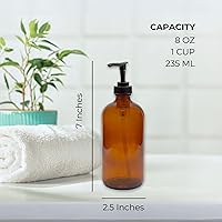 Vista 6 de Cornucopia Brands 8oz Glass Pump Bottles (Pack of 4, Amber Brown) Lotion Soap Dispensers w/Black Plastic Pumps