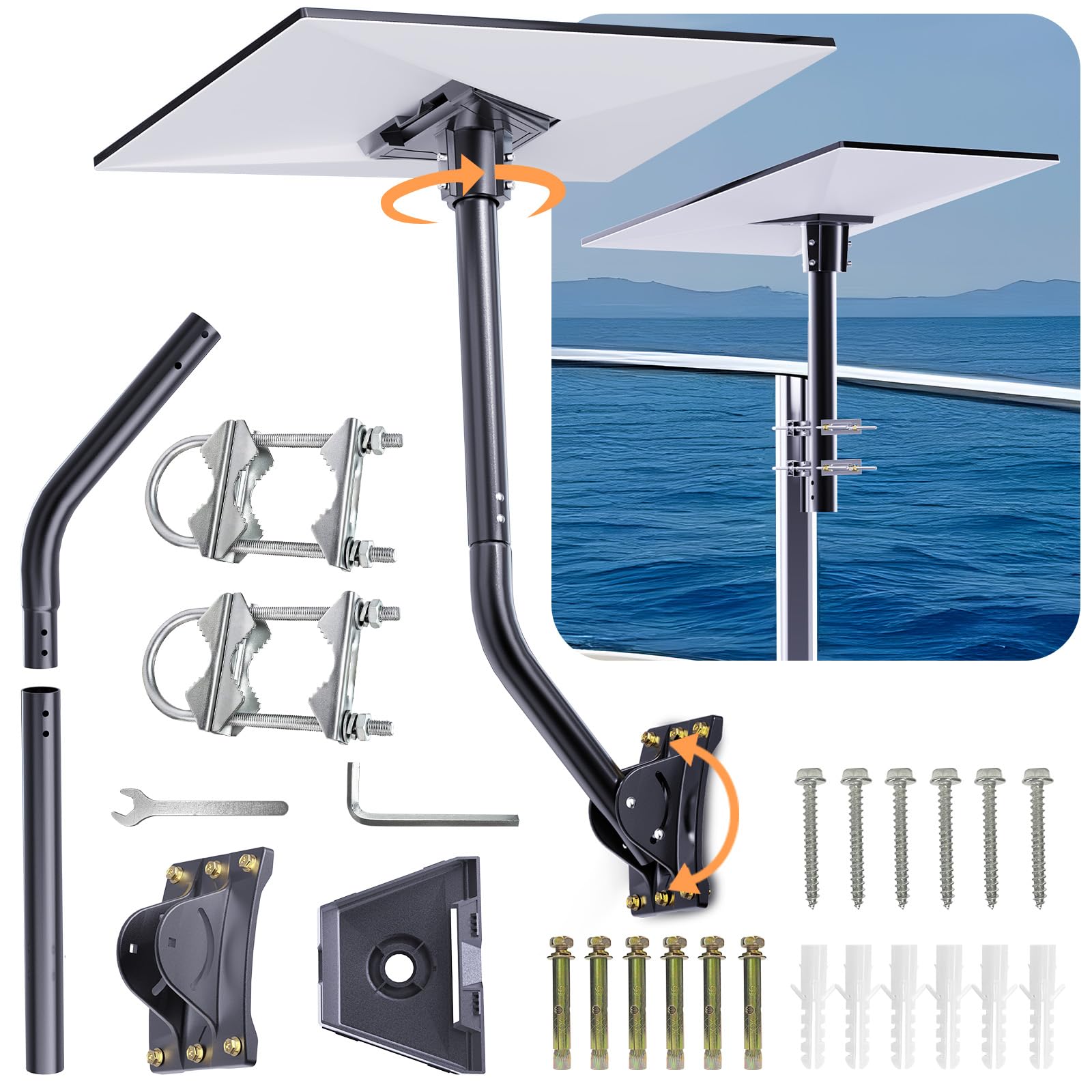 AONESY Starlink Gen 3 Mount, 360° Adjustable Starlink Pole Mount Kit for Wall Roof RV Yacht Guardrails with U Bolts Starlink Gen 3 Pipe Adapter, Mounting Kit for Starlink