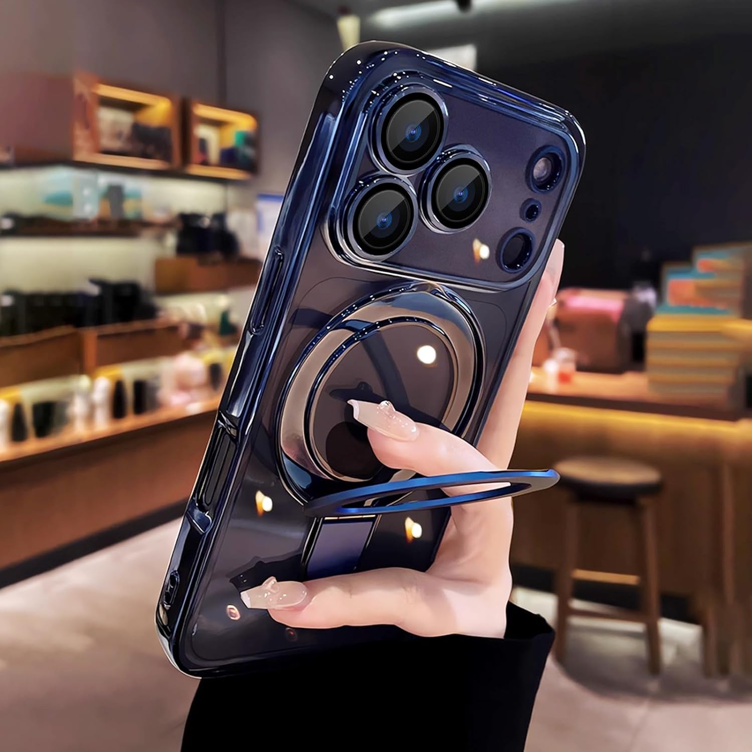 Magnetic Case for iPhone 17 Pro with Invisible Stand [Military Drop Protection][Compatible with MagSafe] Full Camera Protection Clear Soft TPU for iPhone 17 Pro case 6.3" - Blue - Image 2