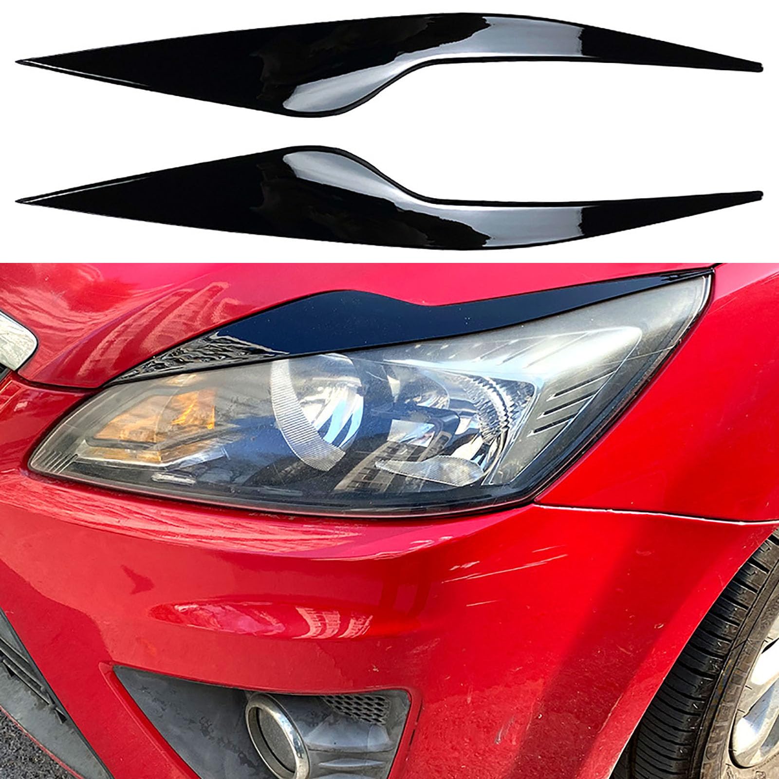 DUBOXX Compatible with Ford Focus MK2.5 2008-2011, 2 Pcs Car Front Headlight Eyebrow Eyelid Cover Garnish Strip Eyelash Head Light Trim Stickers Replacement Part,A Black